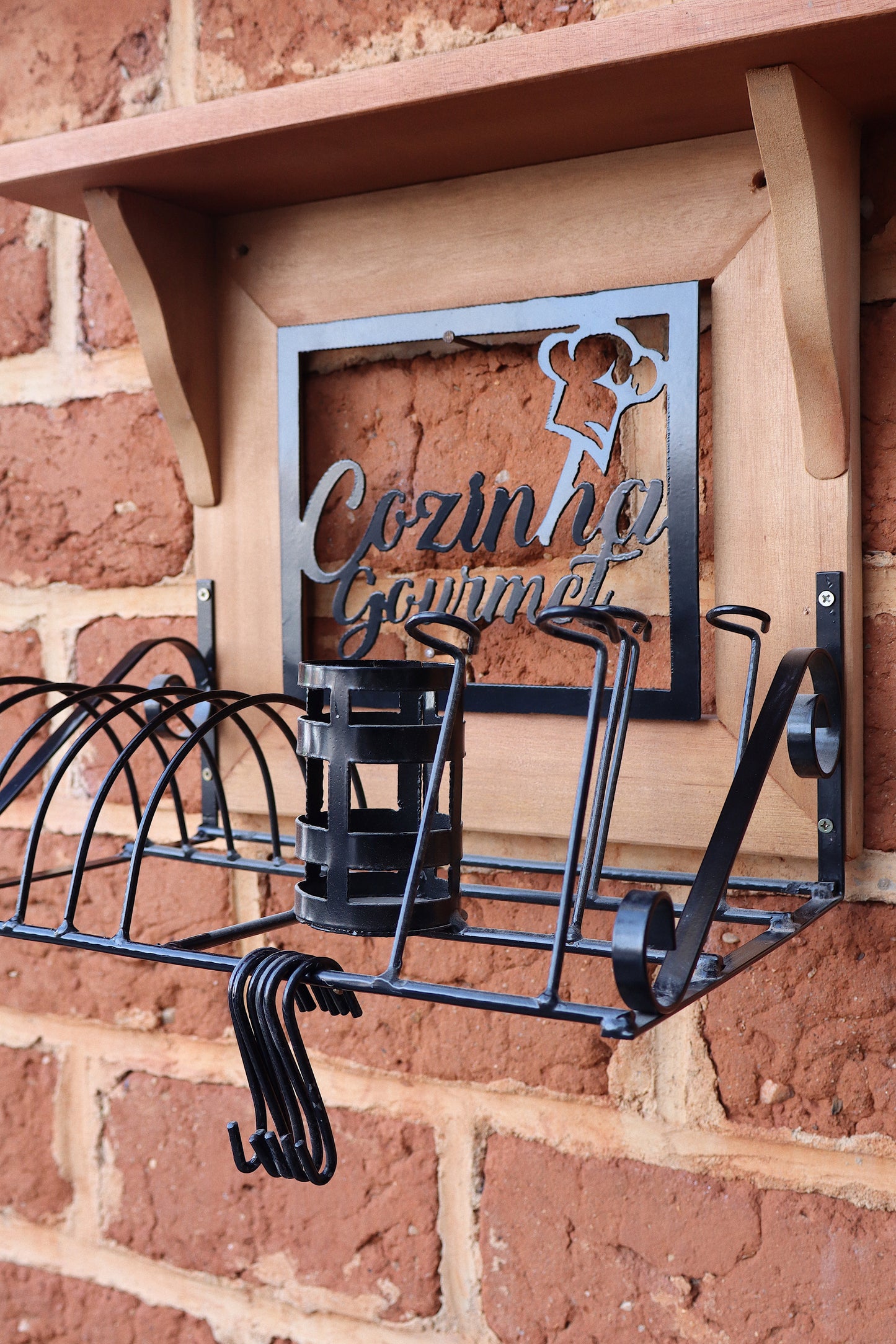 Paneleiro Rustico Ferro Madeira Escorredor Louças 40cm Cozinha Gourmet