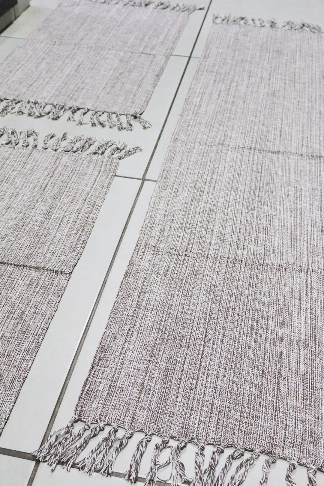 Jogo de Passadeira com 3 Peças em Algodão Comum Cinza Mesclado