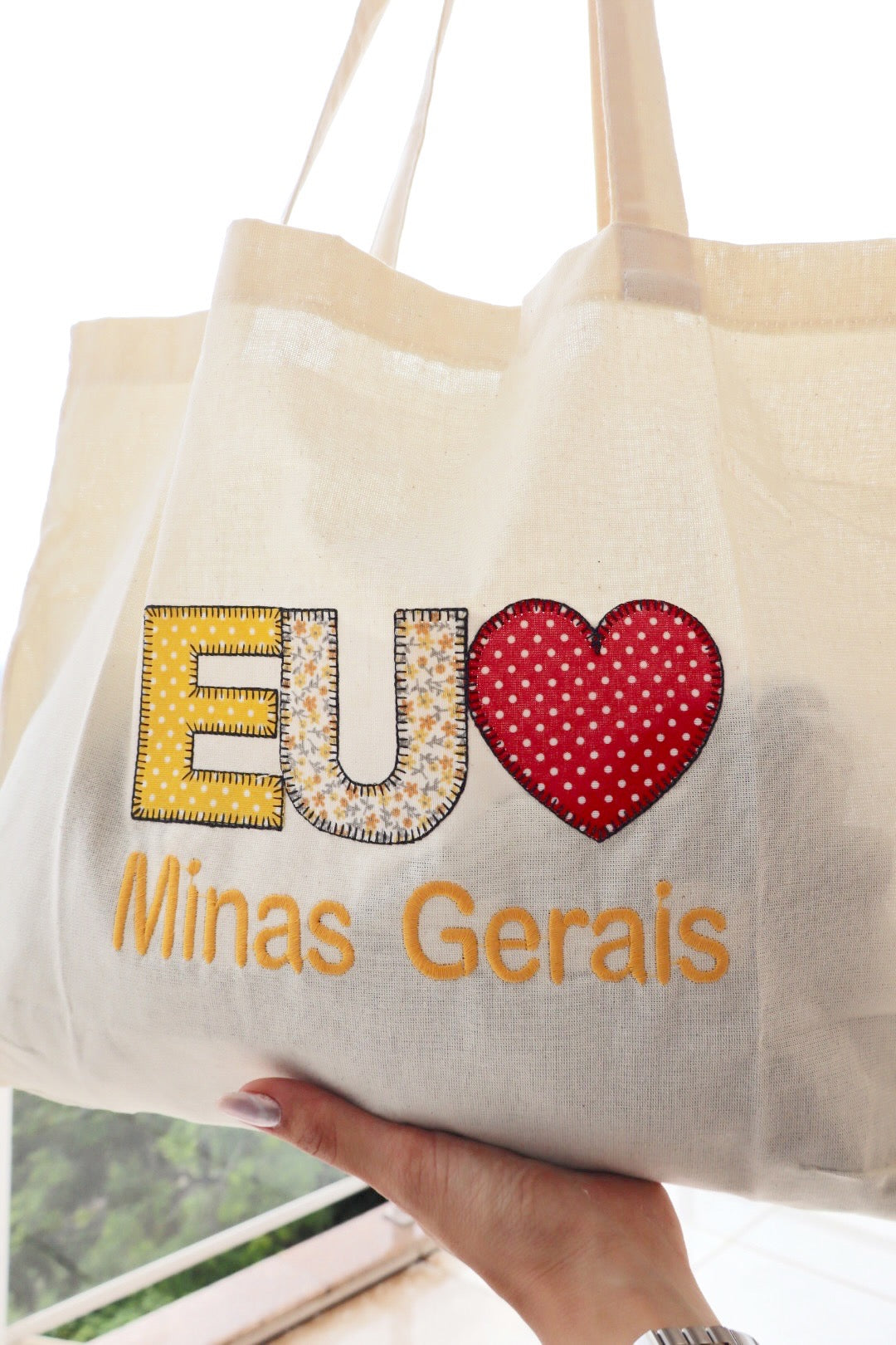 Bolsa de Ombro Algodão Eu Amo MG Amarela