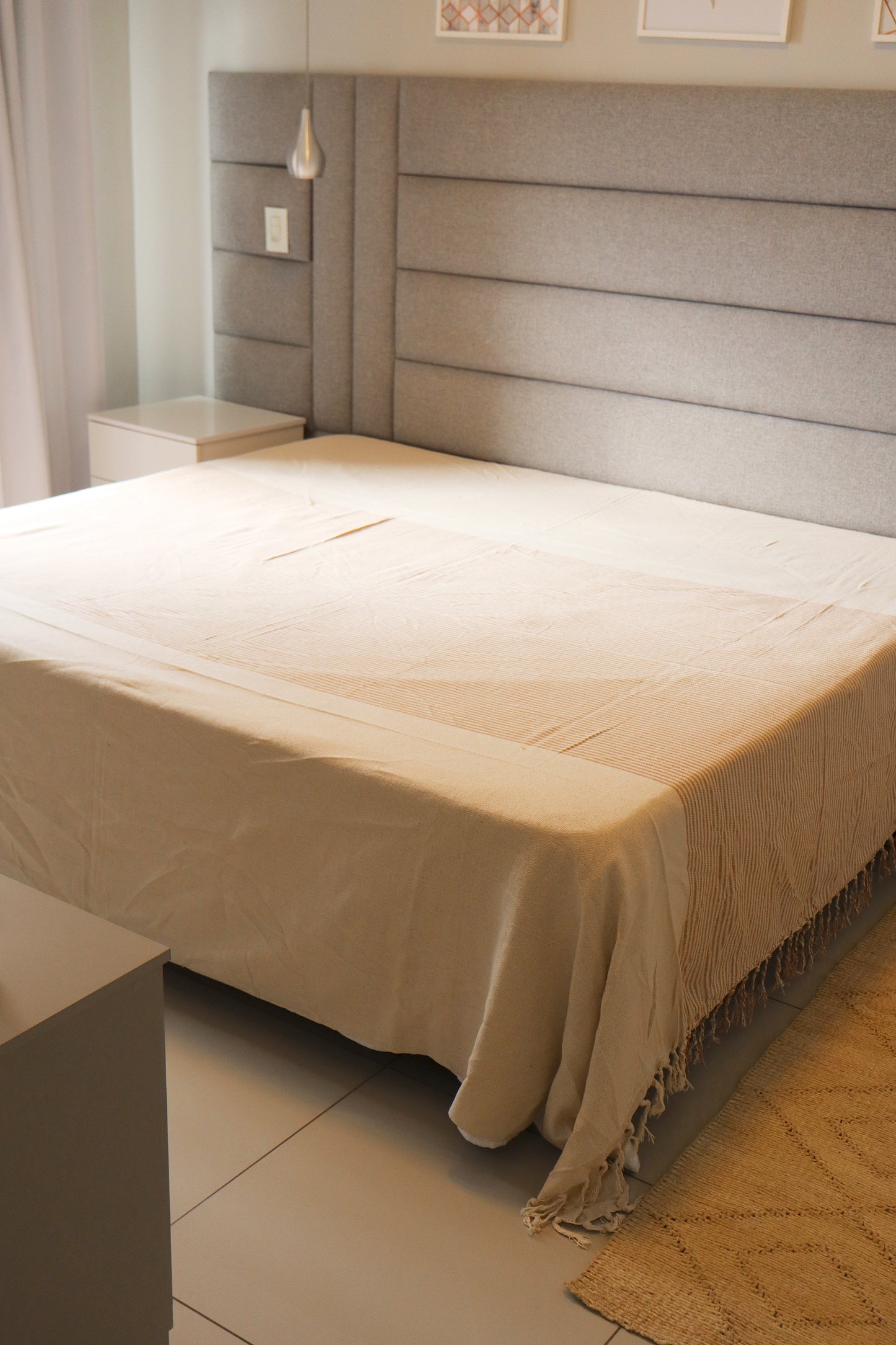 Colcha para Cama Queen 2,40x2,60m Artesanal Cru Listrada