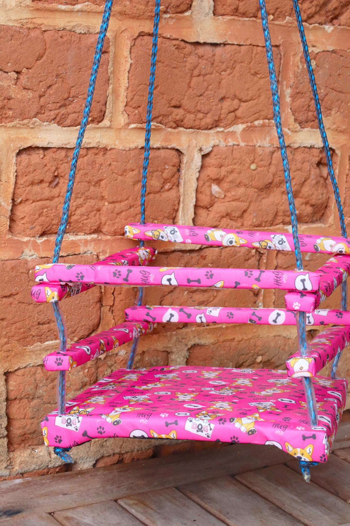 Balanço Infantil de Madeira Estampado Cachorrinho Rosa