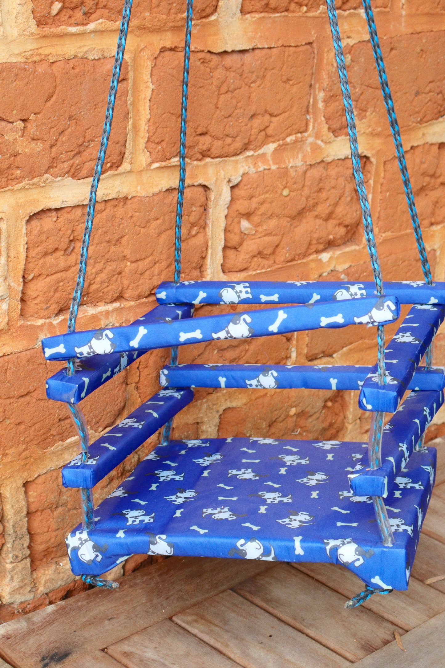 Balanço Infantil de Madeira Estampado Cachorro Azul