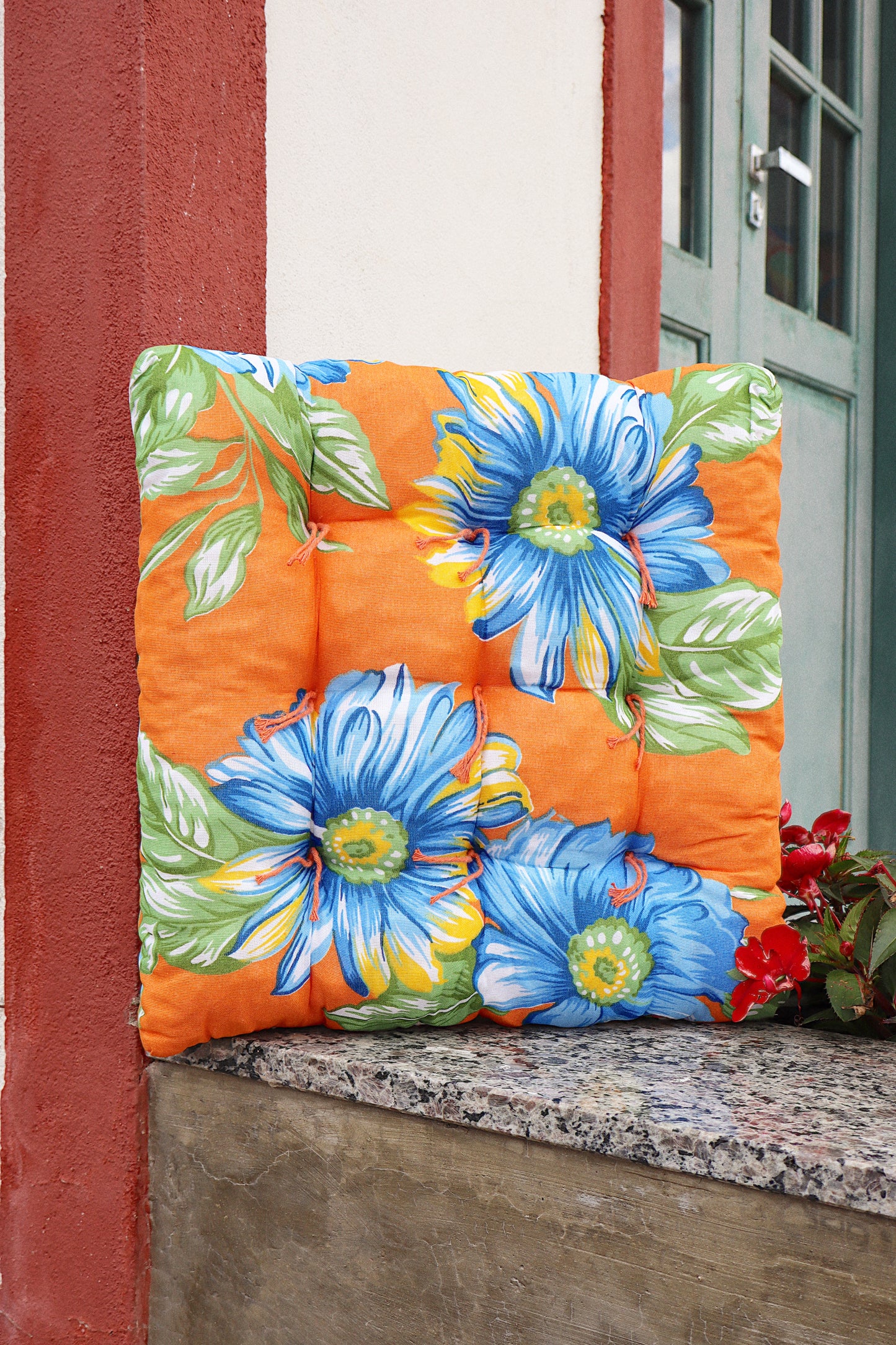 Assento Futon Almofada Cadeira Chita Laranja