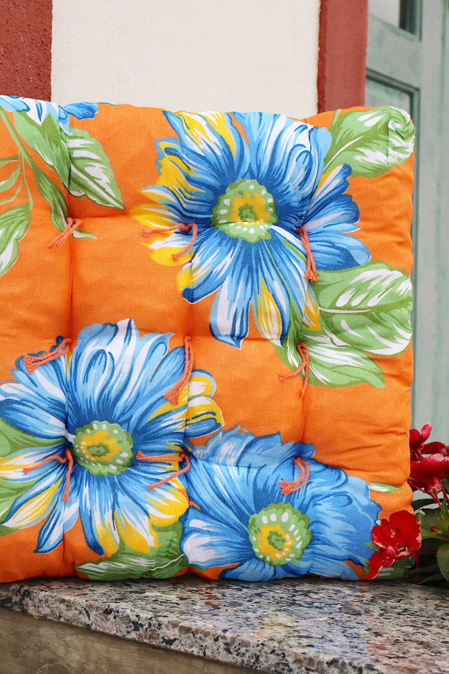 Assento Futon Almofada Cadeira Chita Laranja