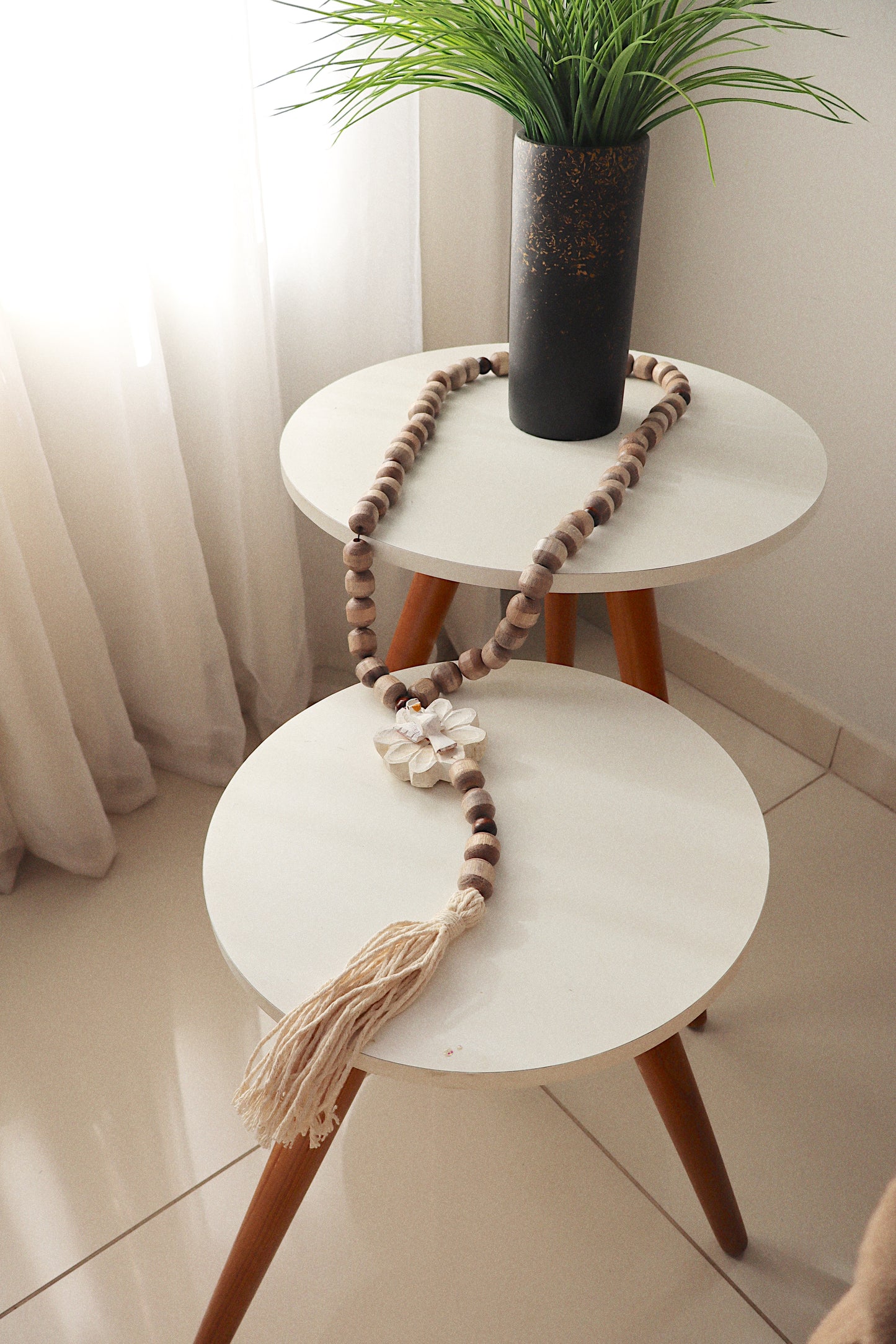 Colar / Terço de Mesa Decorativo Flor Com Divino
