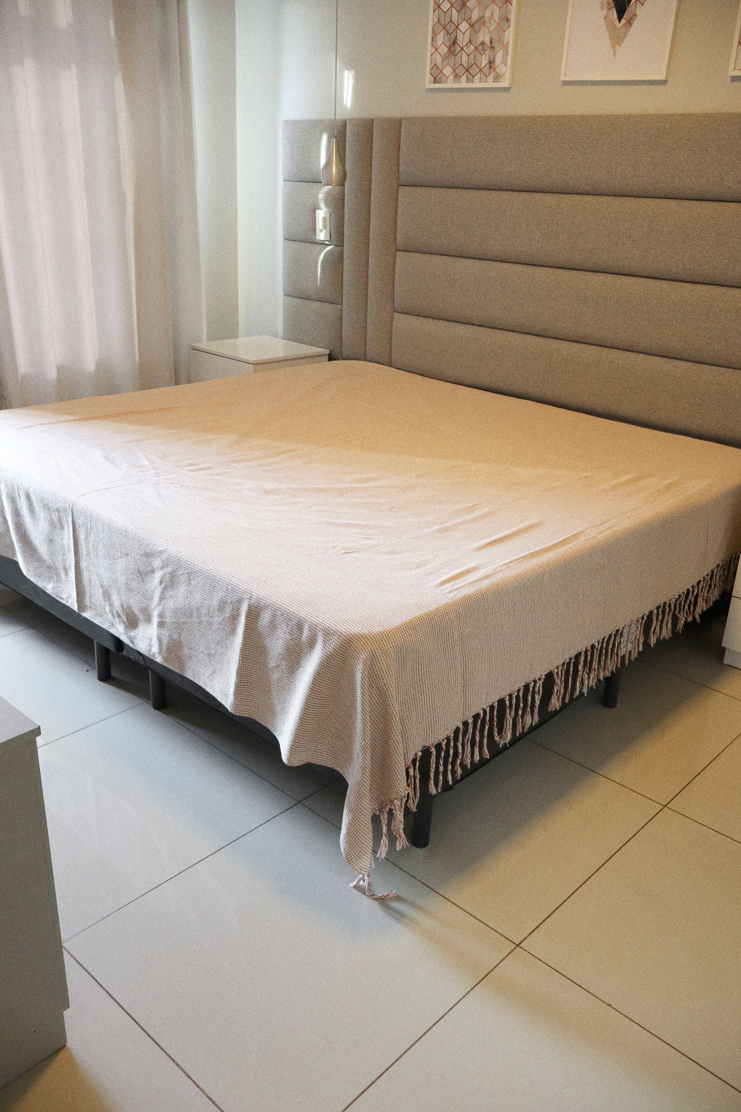 Colcha para Cama Queen 2,40x2,60m Artesanal Mescla Terra e Cru