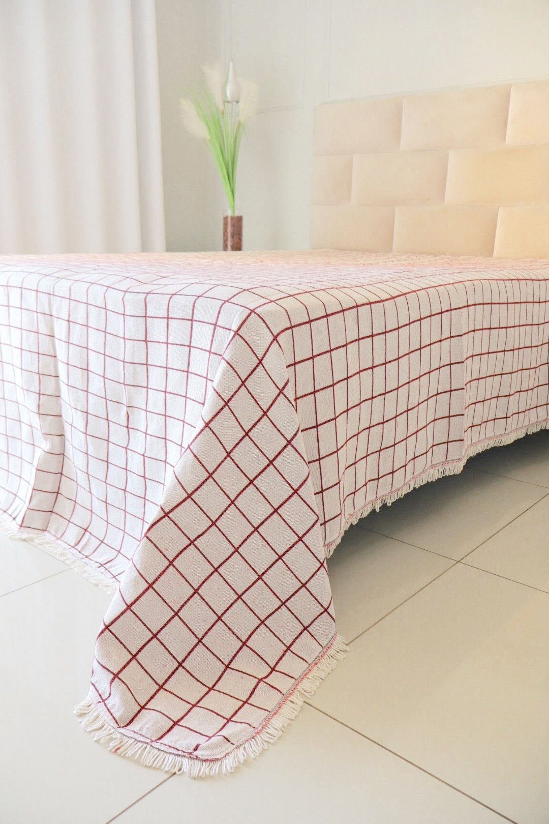 Colcha Casal Grid Dupla Face Vermelha 2,10x2,40m