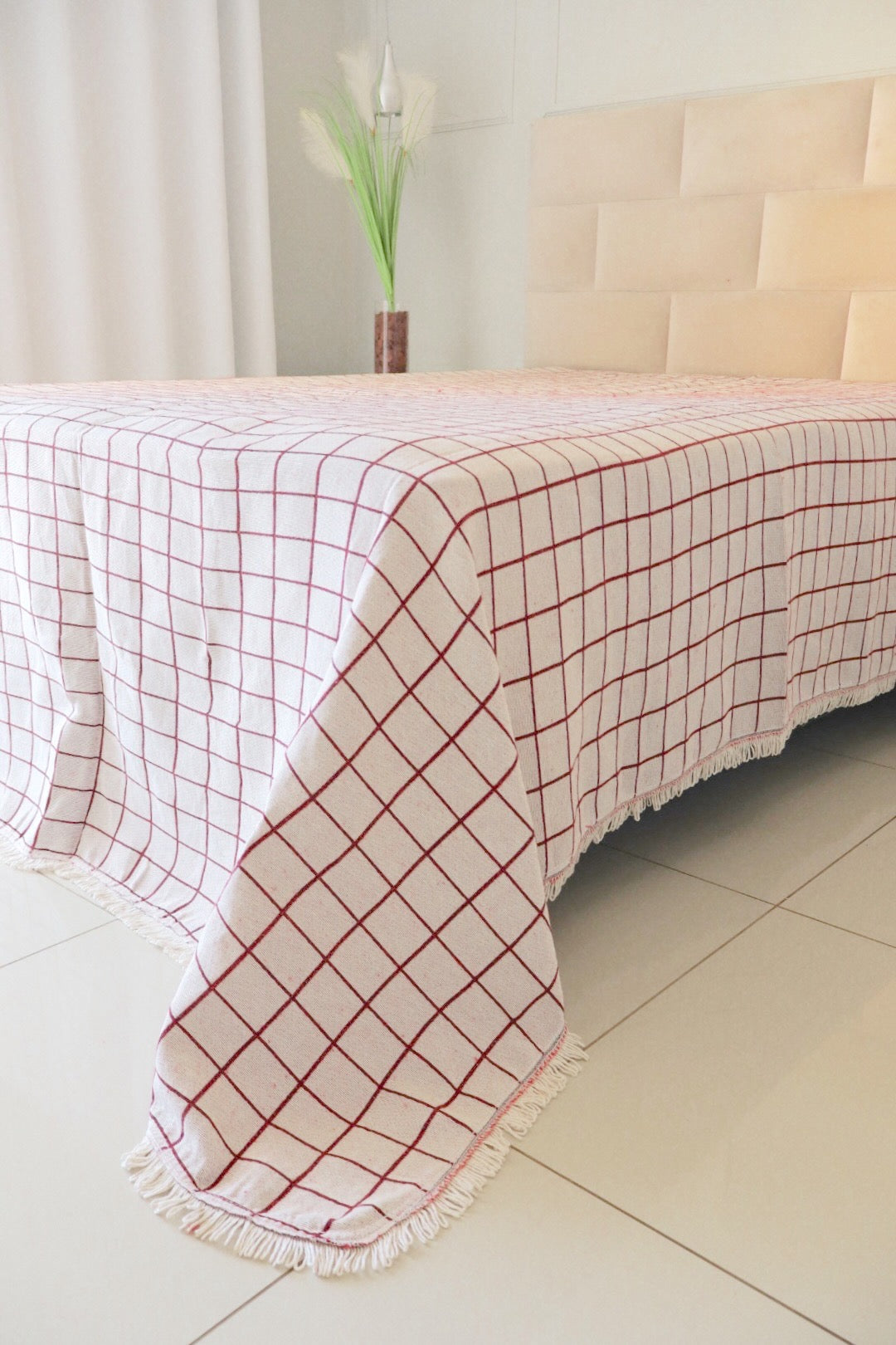 Colcha Casal Grid Dupla Face Vermelha 2,10x2,40m
