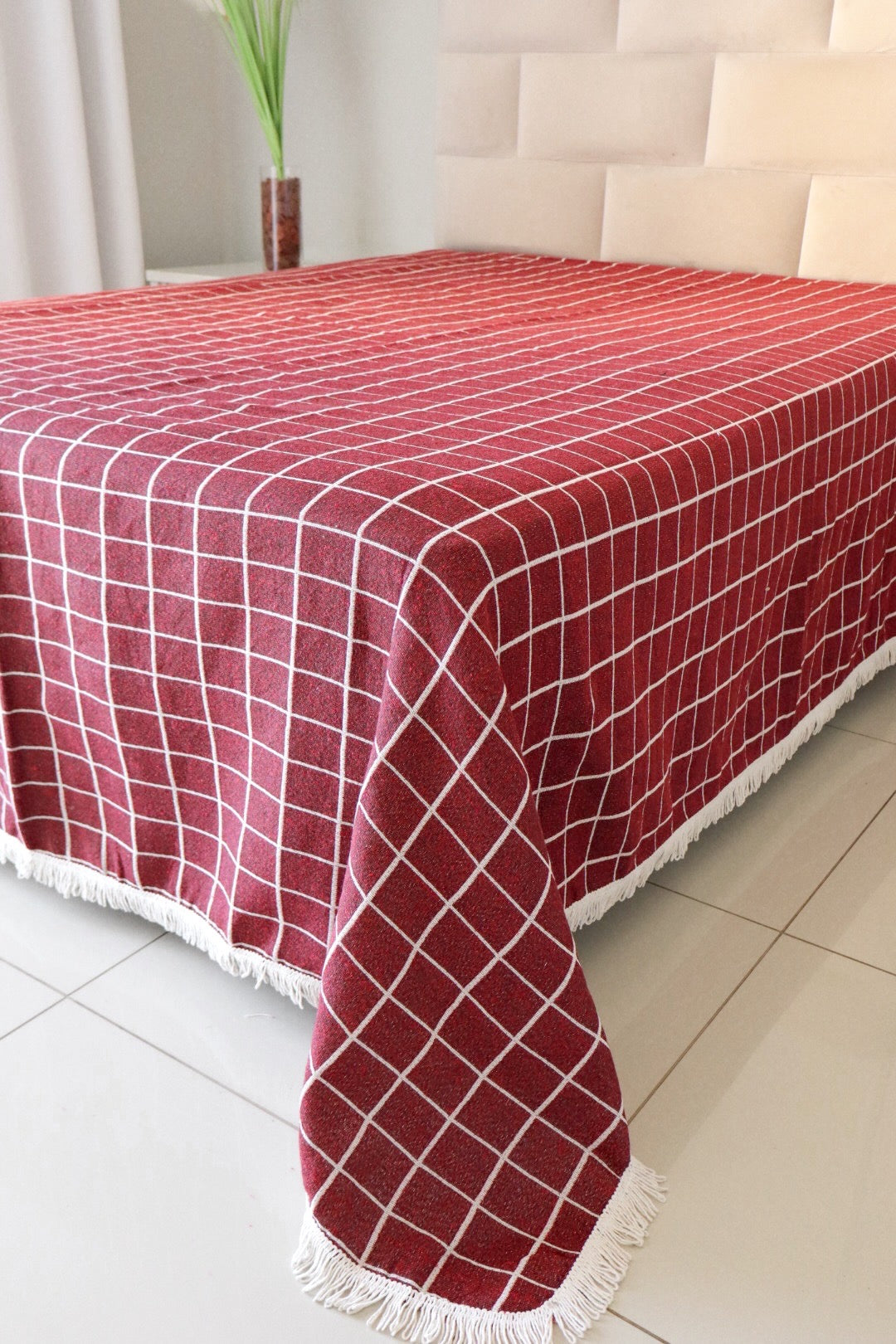 Colcha Casal Grid Dupla Face Vermelha 2,10x2,40m