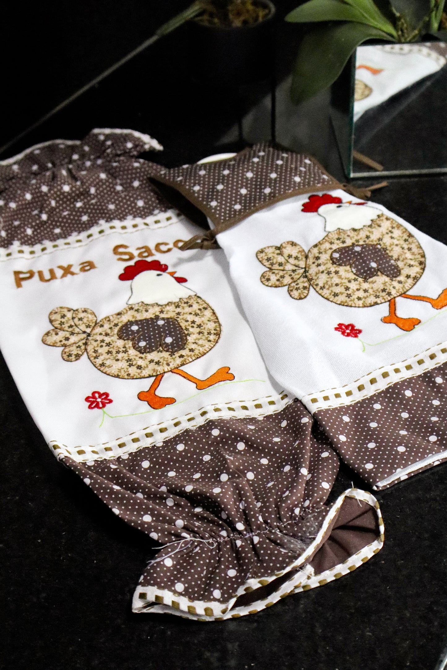 Kit Cozinha 3 Peças - Bate Mão, Pano De Prato E Puxa Saco Galinha