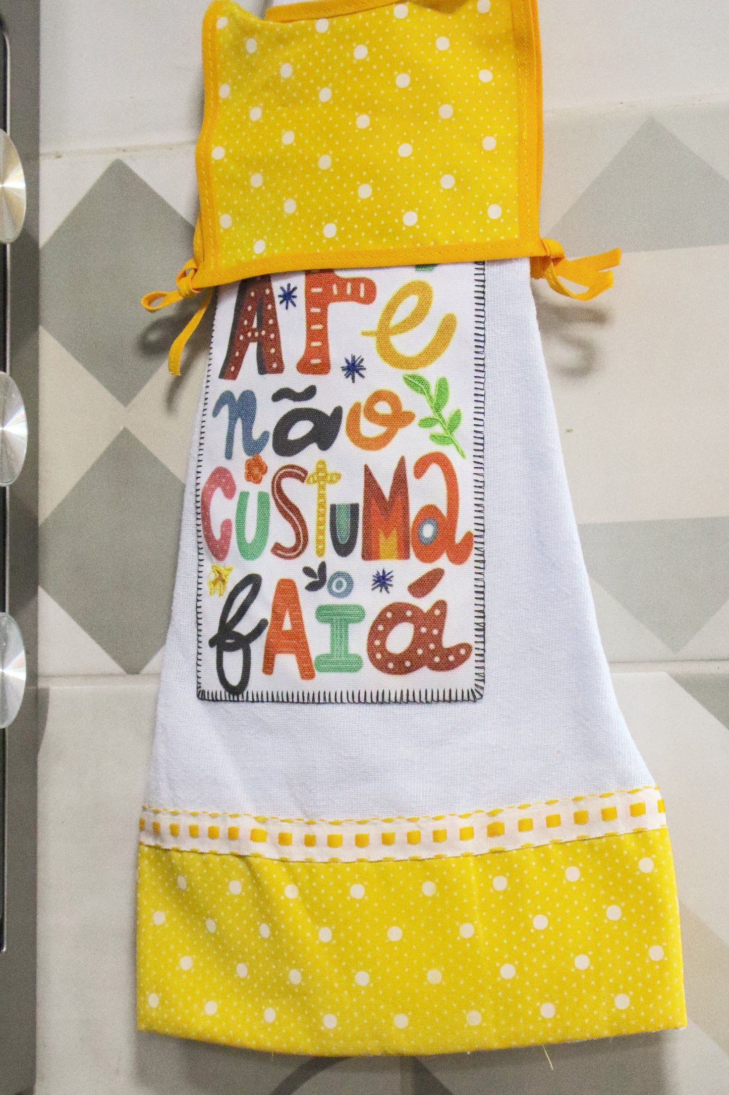 Bate Mão Algodão Argola A Fé Não Custuma Faiá Amarelo