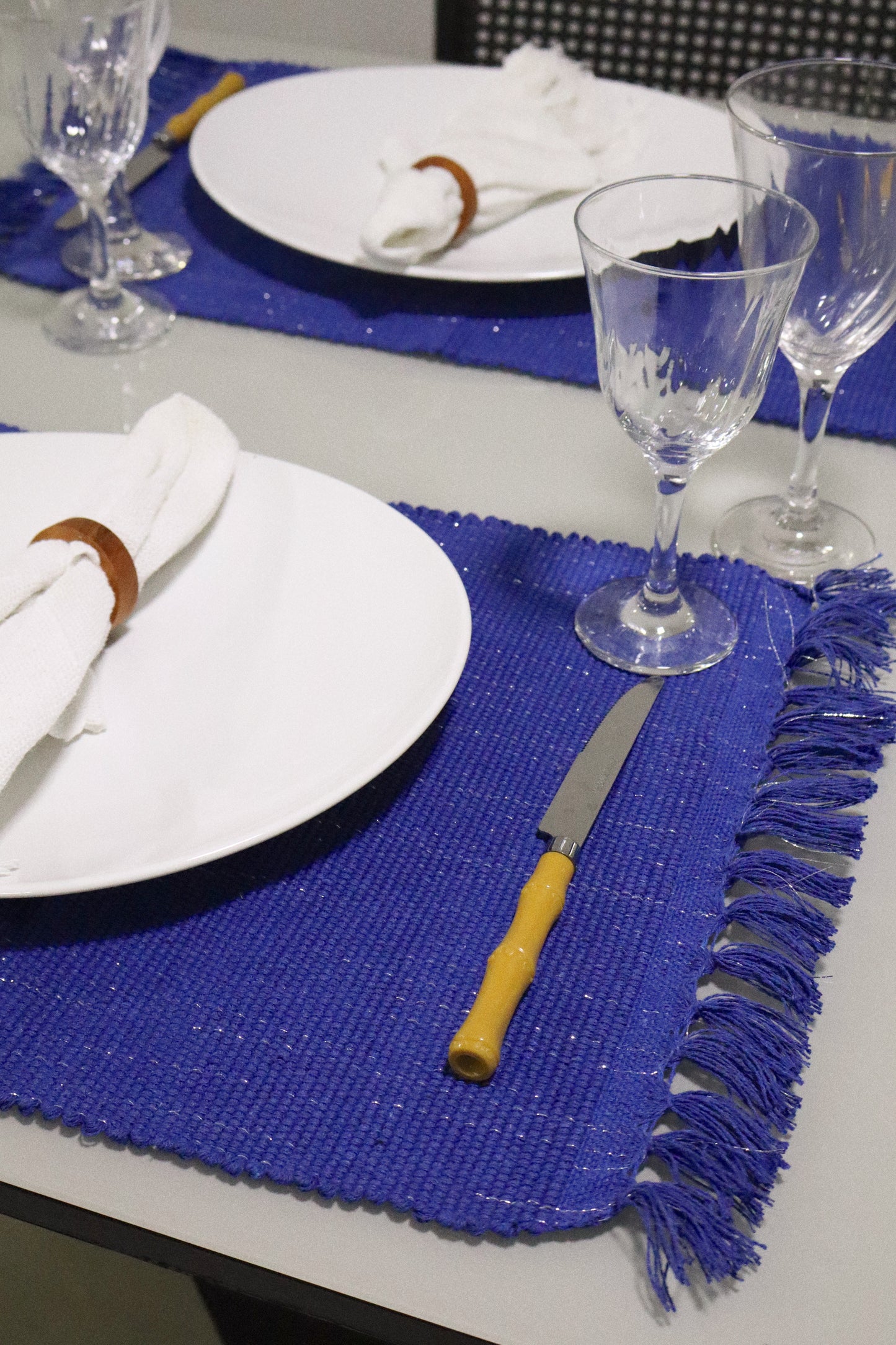 Par Jogo Americano Linha com Fio Lurex Azul