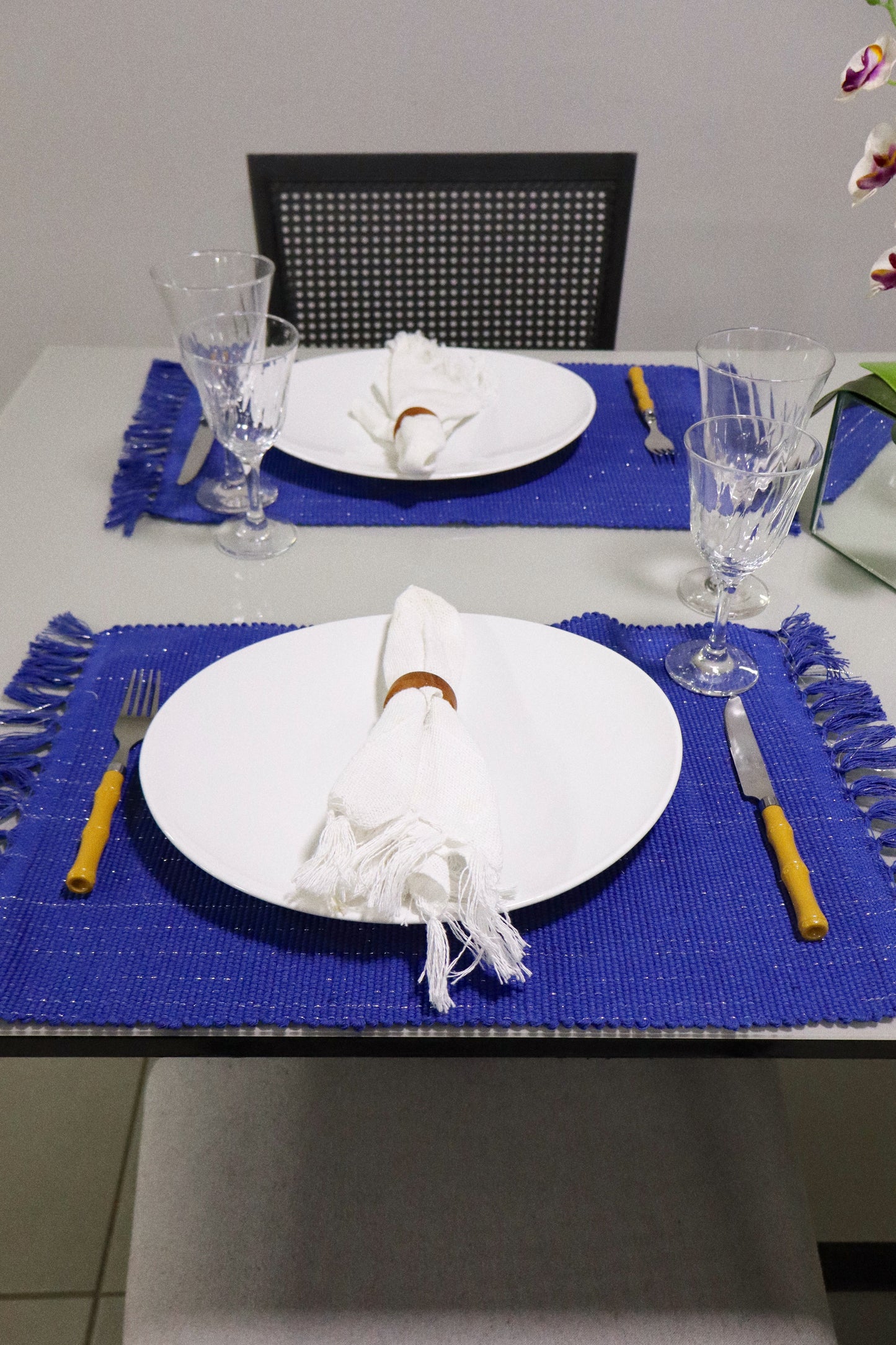 Par Jogo Americano Linha com Fio Lurex Azul