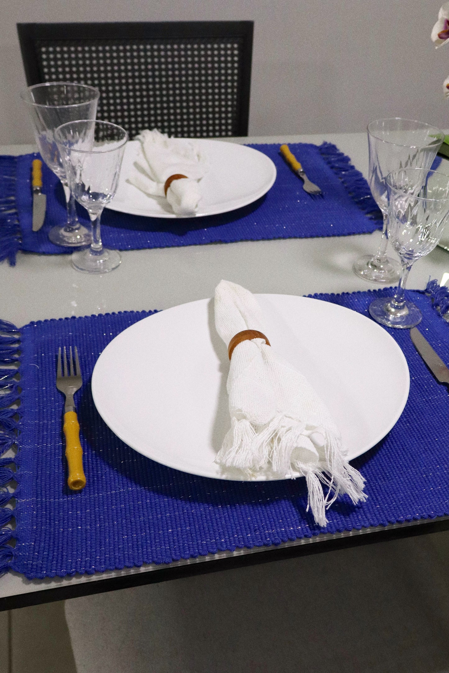 Par Jogo Americano Linha com Fio Lurex Azul