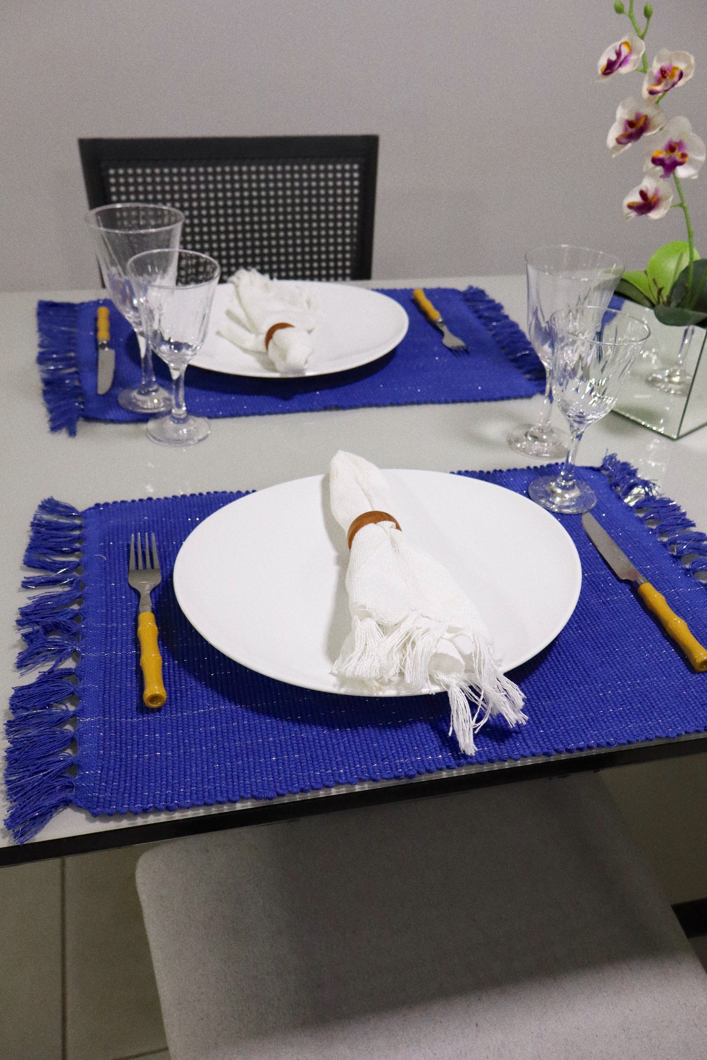 Par Lugar Americano Linha com Fio Lurex Azul