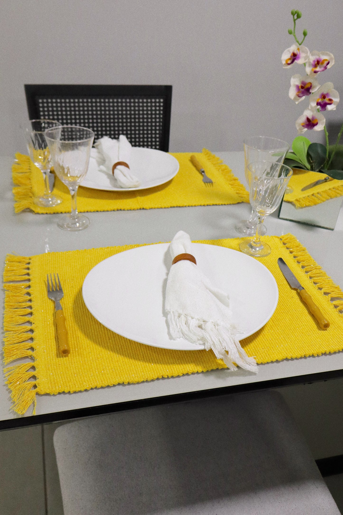 Par Jogo Americano Linha com Fio Lurex Amarelo