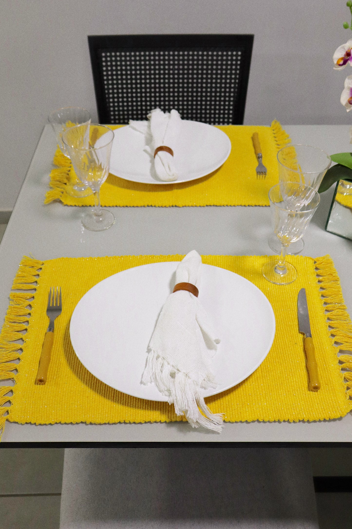 Par Jogo Americano Linha com Fio Lurex Amarelo