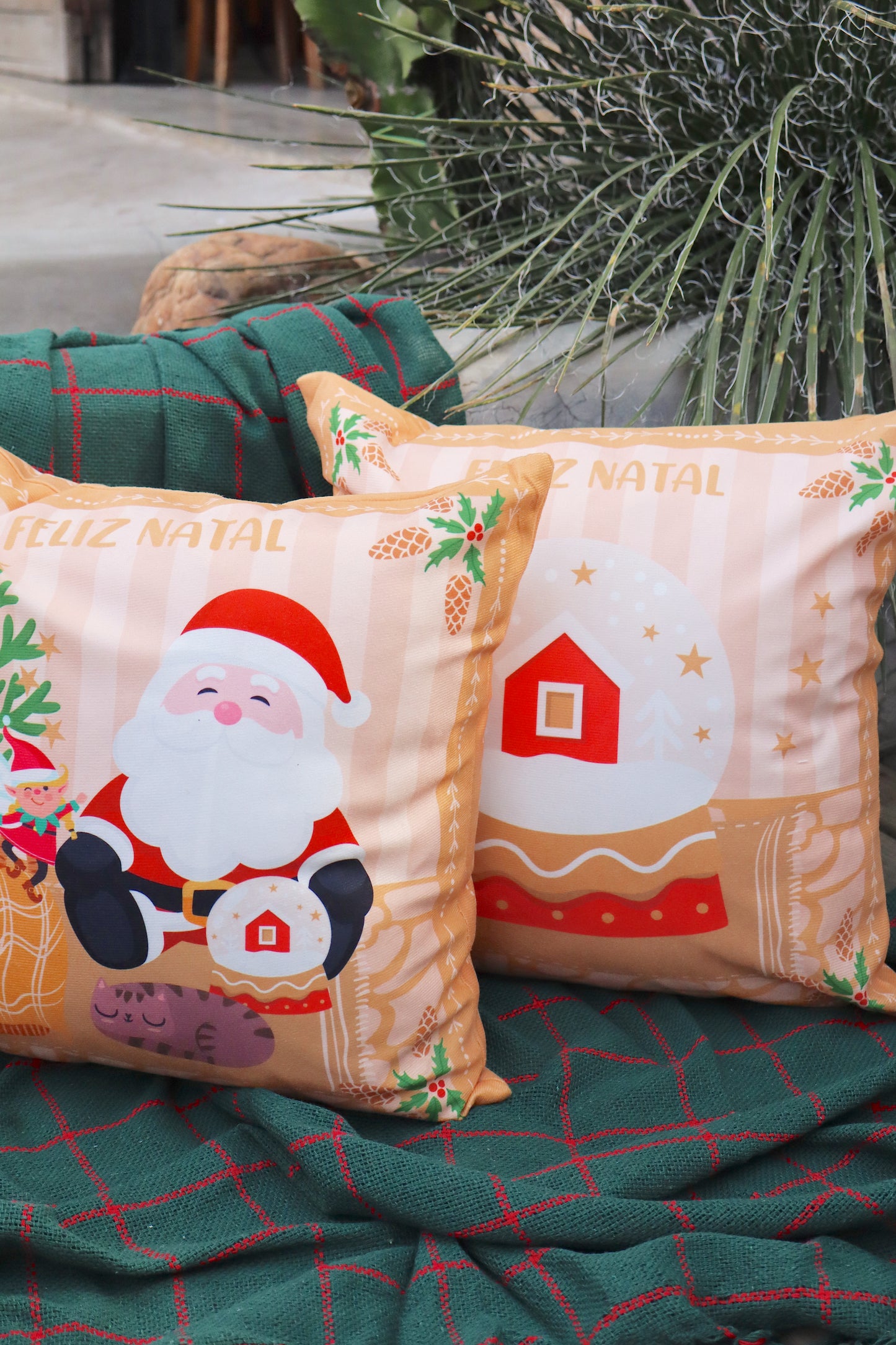 Capa de Almofada Decorativa Dupla Face Feliz Natal Mostarda