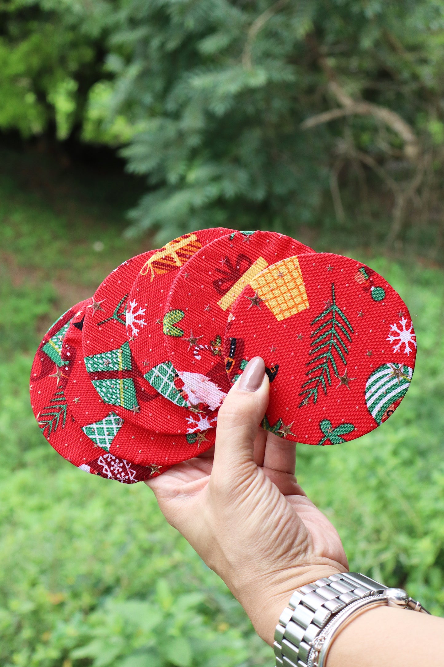 Kit 6 unidades Descanso Para Copos / Porta Copos Natal Papai Noel Vermelho