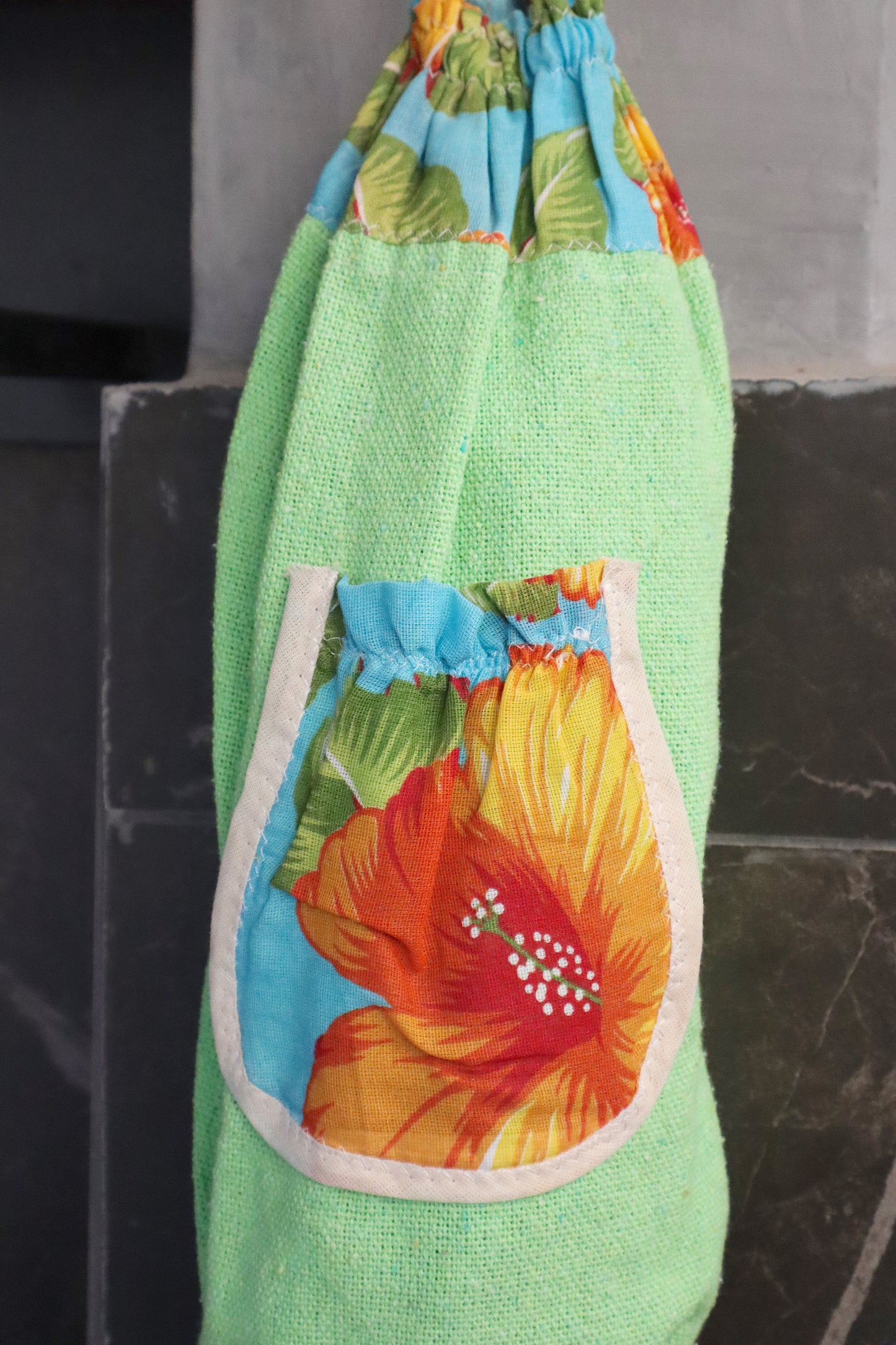 Puxa Saco Bolso Verde Claro com Chita Azul