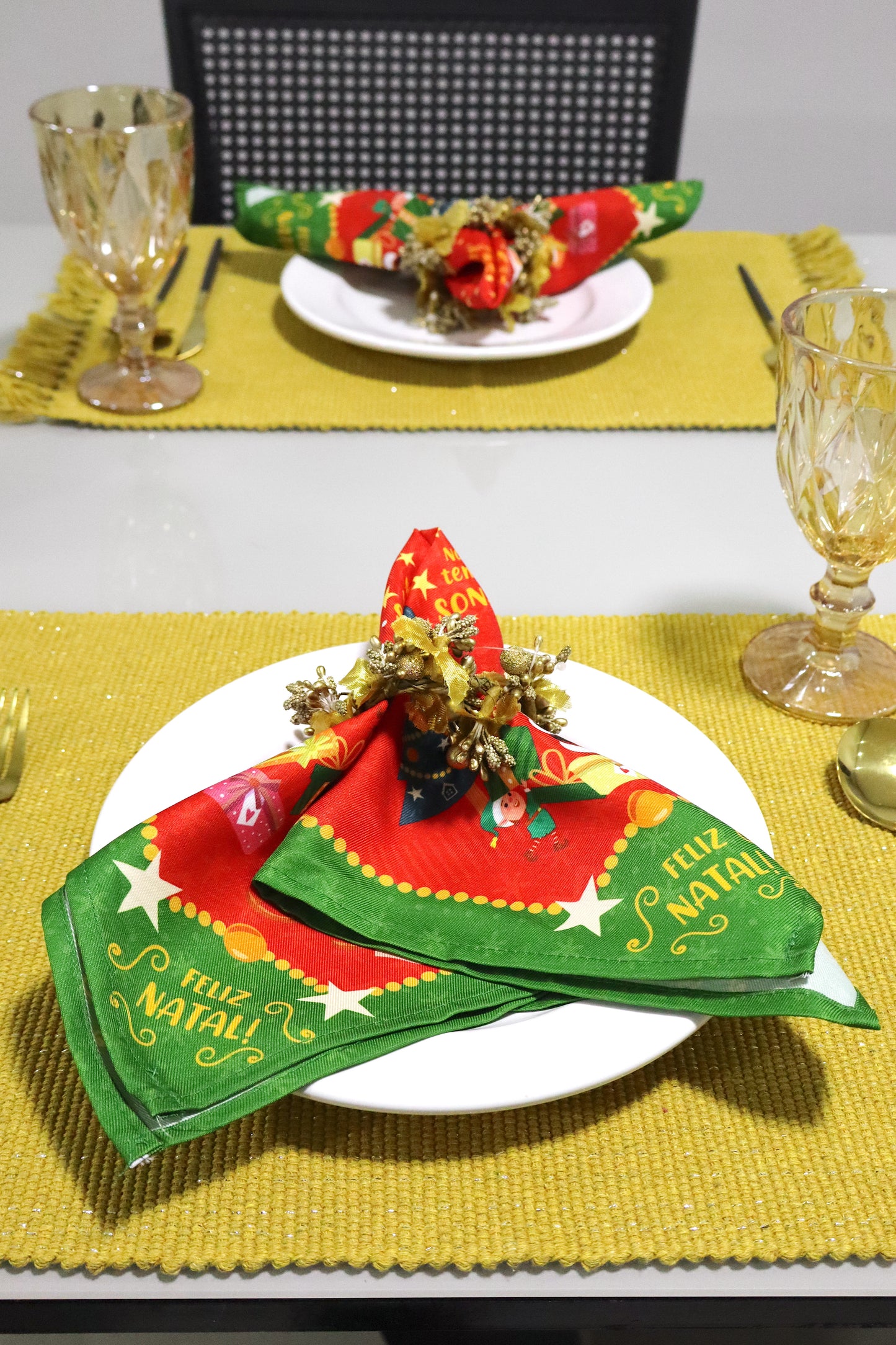 Guardanapo Natal de Tecido Verde e Vermelho