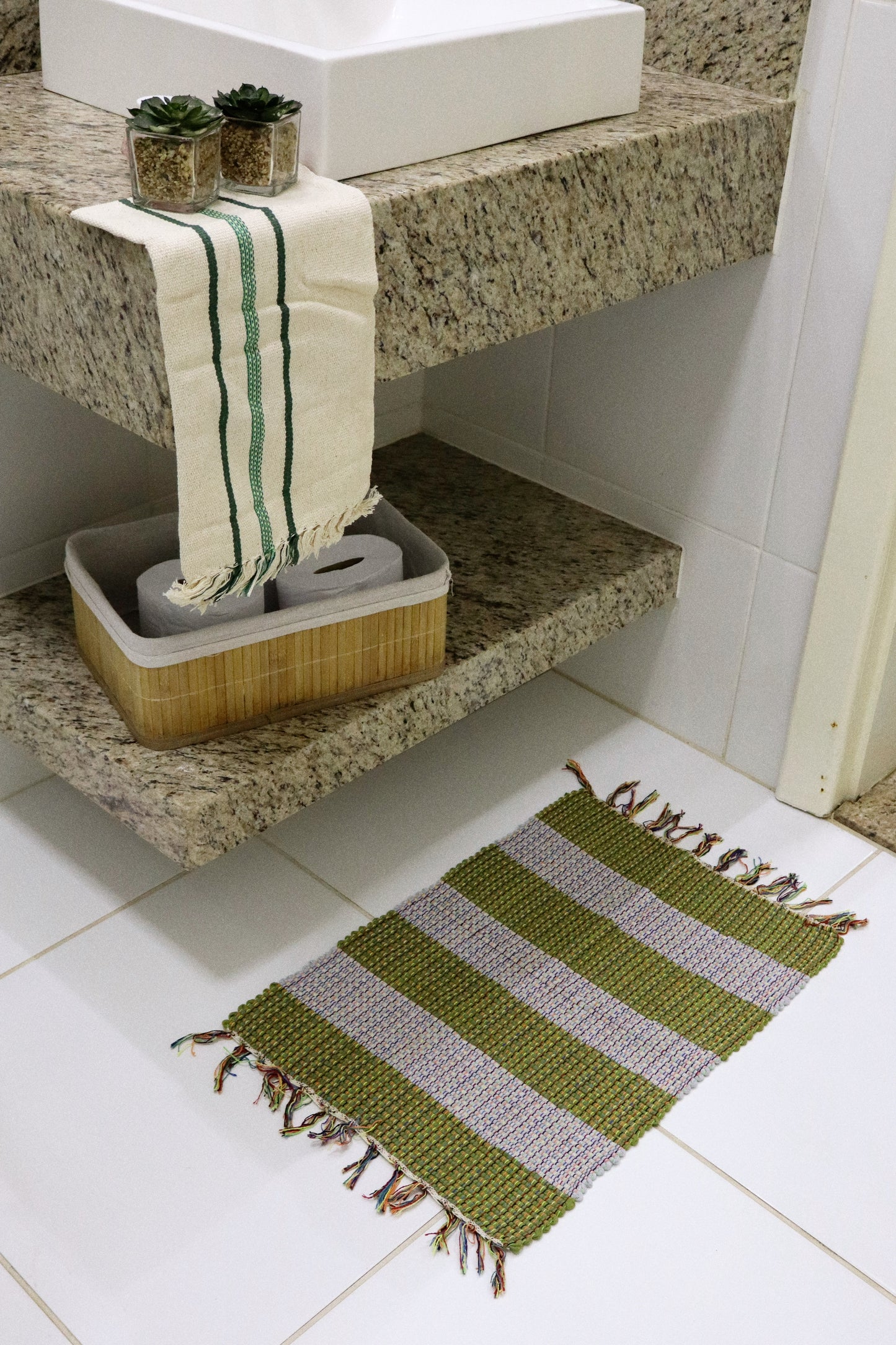 Kit 2 Peças de Lavabo Comum Listrado Verde