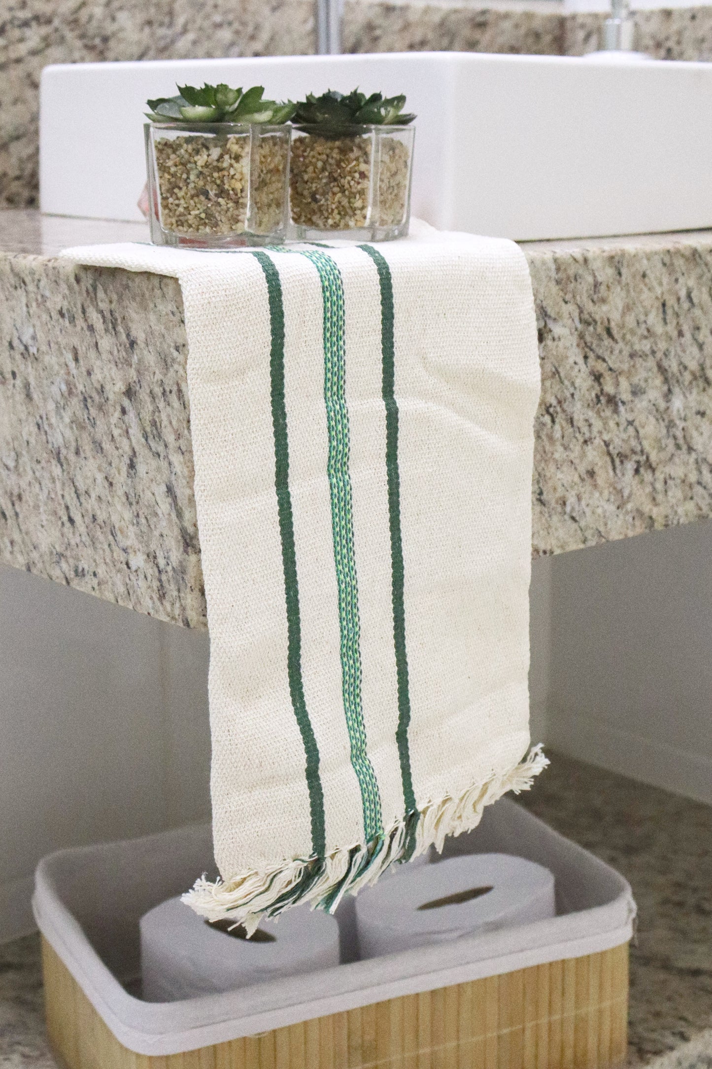 Kit 2 Peças de Lavabo Comum Listrado Verde