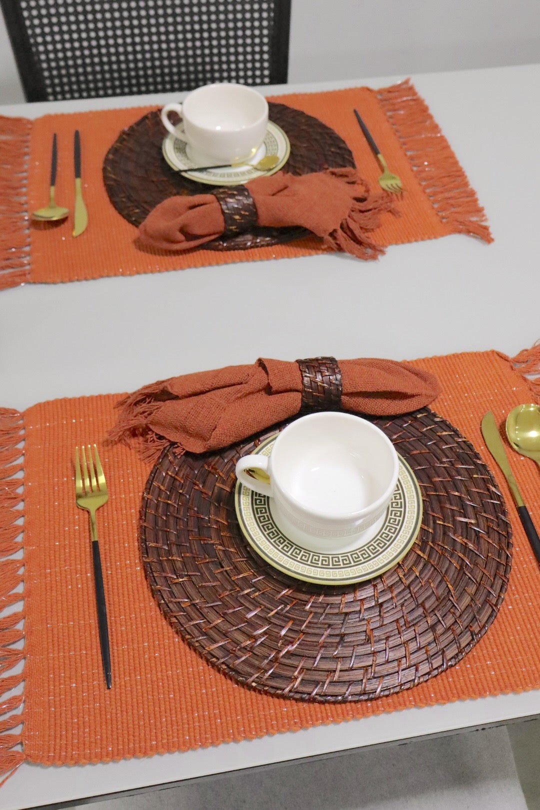 Par Lugar Americano Linha com Fio Lurex Terracota