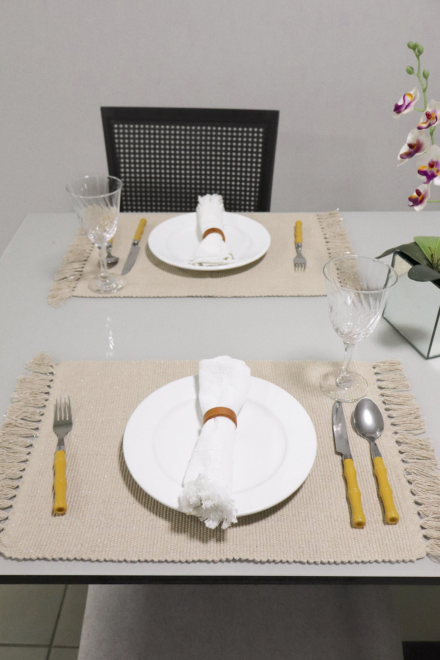 Par Jogo Americano Linha com Fio Lurex Bege