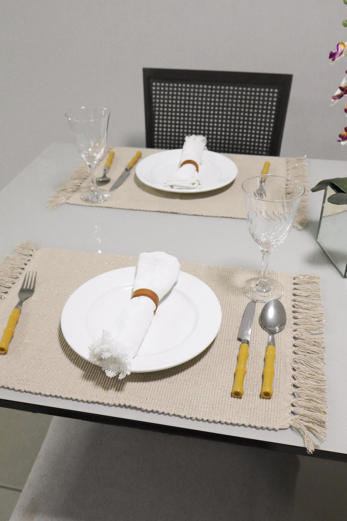 Par Jogo Americano Linha com Fio Lurex Bege
