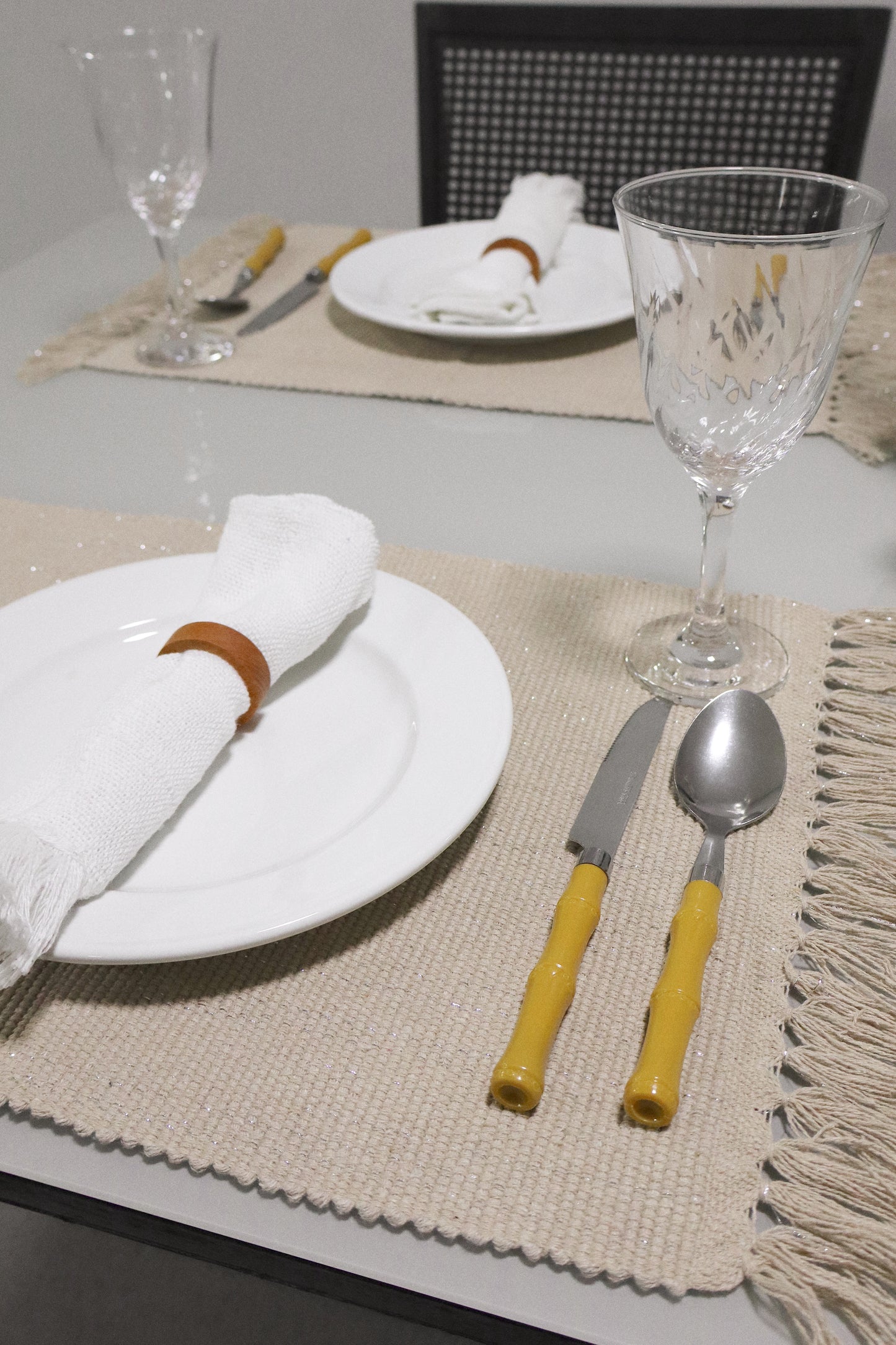 Par Lugar Americano Linha com Fio Lurex Bege