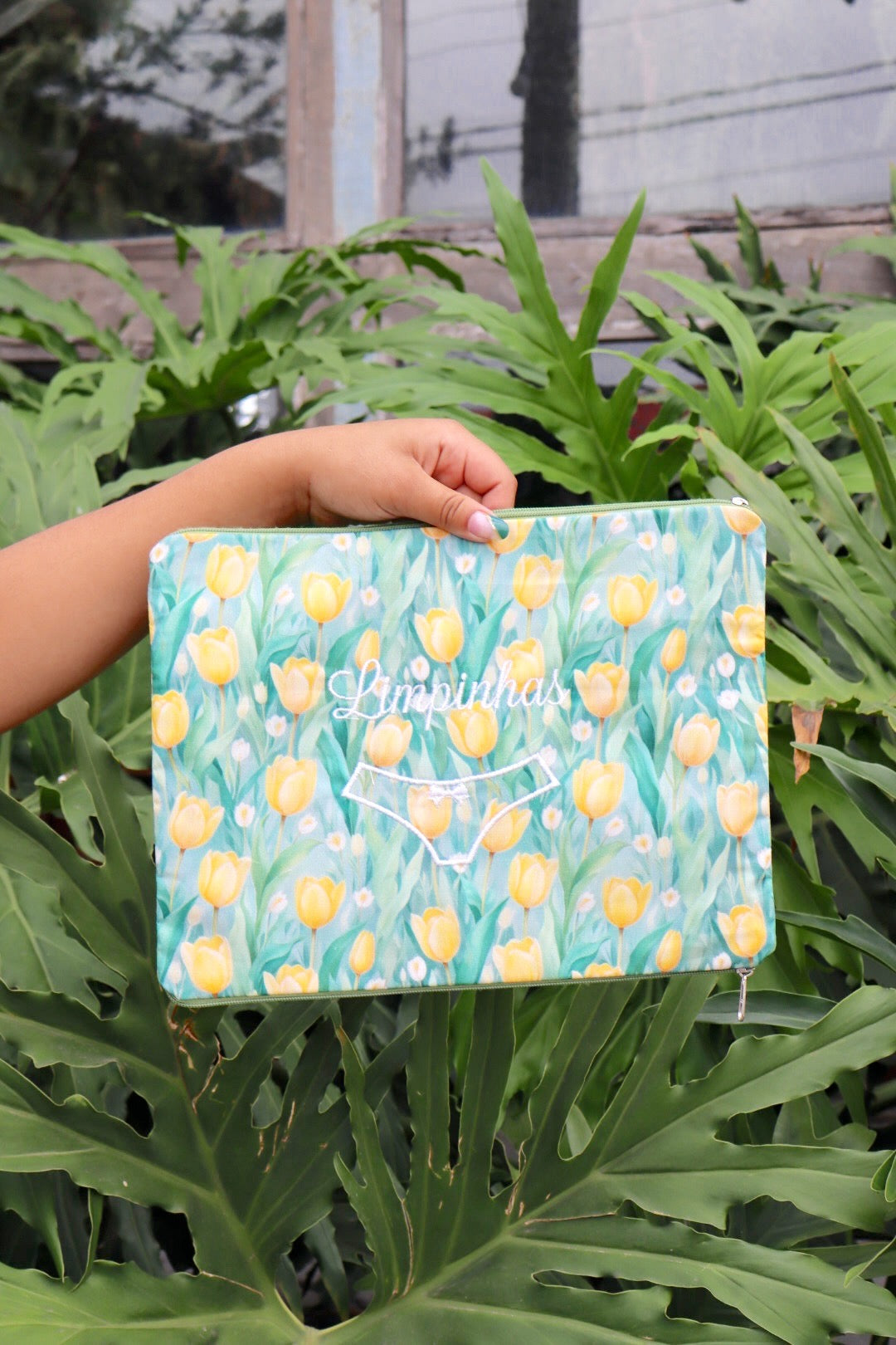 Necessaire Porta Calcinha Limpinha Sujinha G Floral Verde