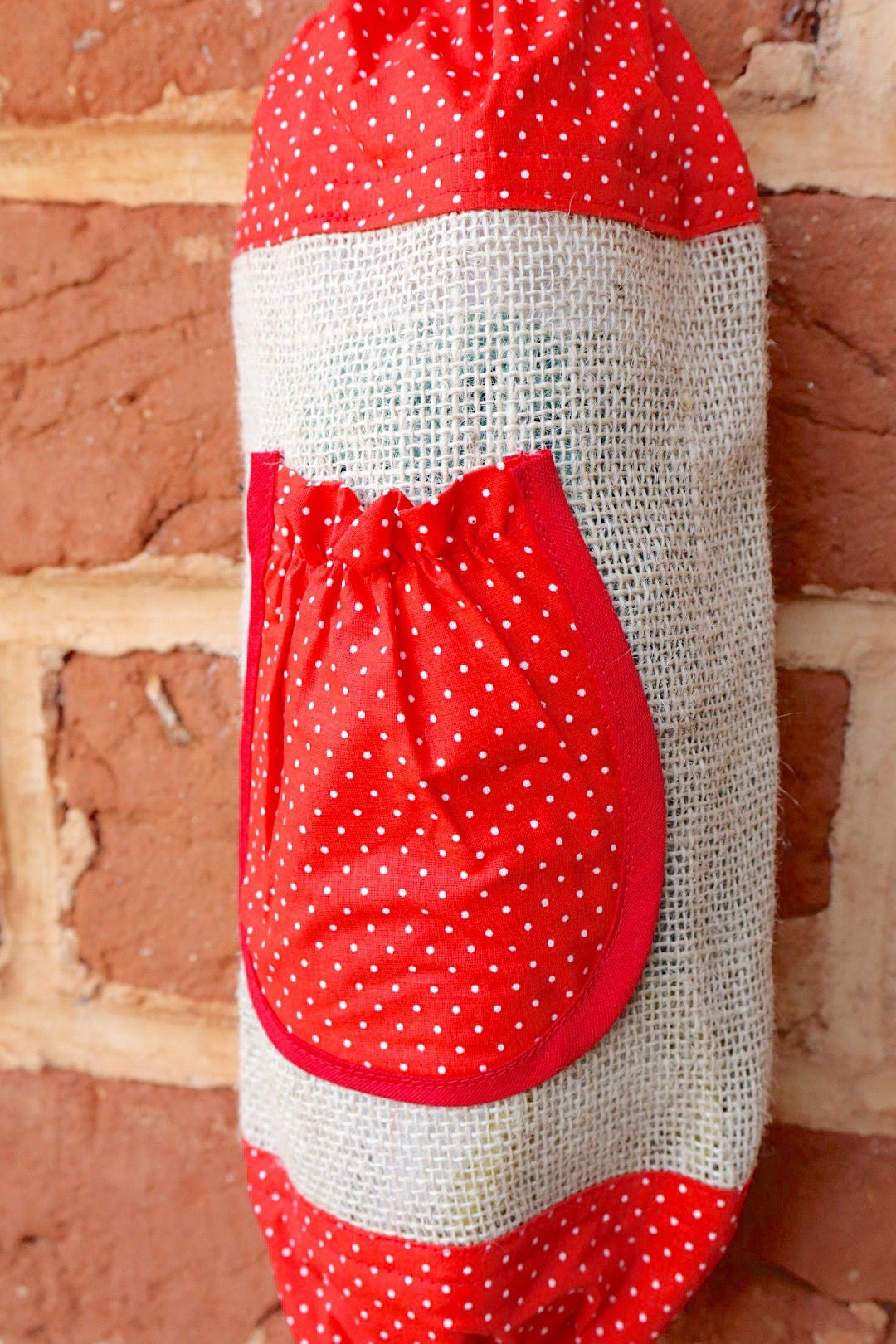 Puxa Saco Bolso Juta com Tricoline Vermelho