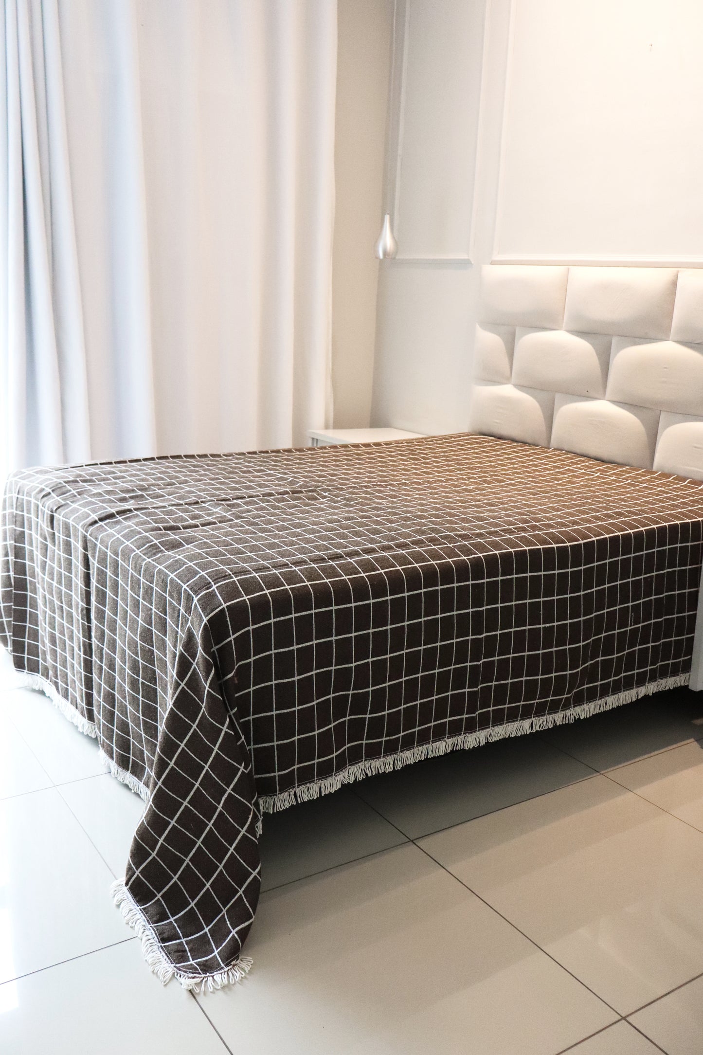 Colcha Casal Grid Dupla Face Bege 2,10x2,40m