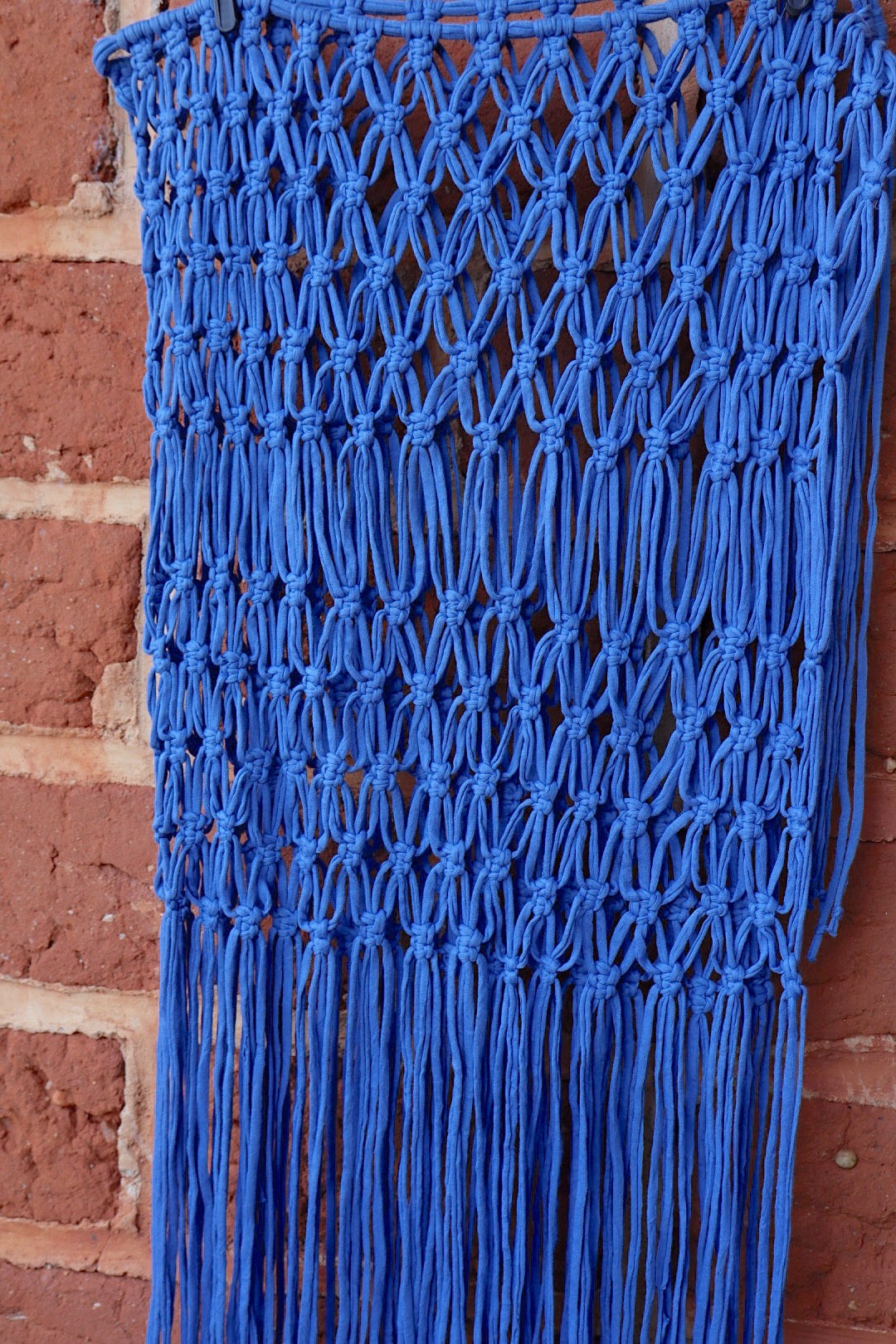 Saída de Praia Crochê Macramê Luxo Longa em Malha Azul