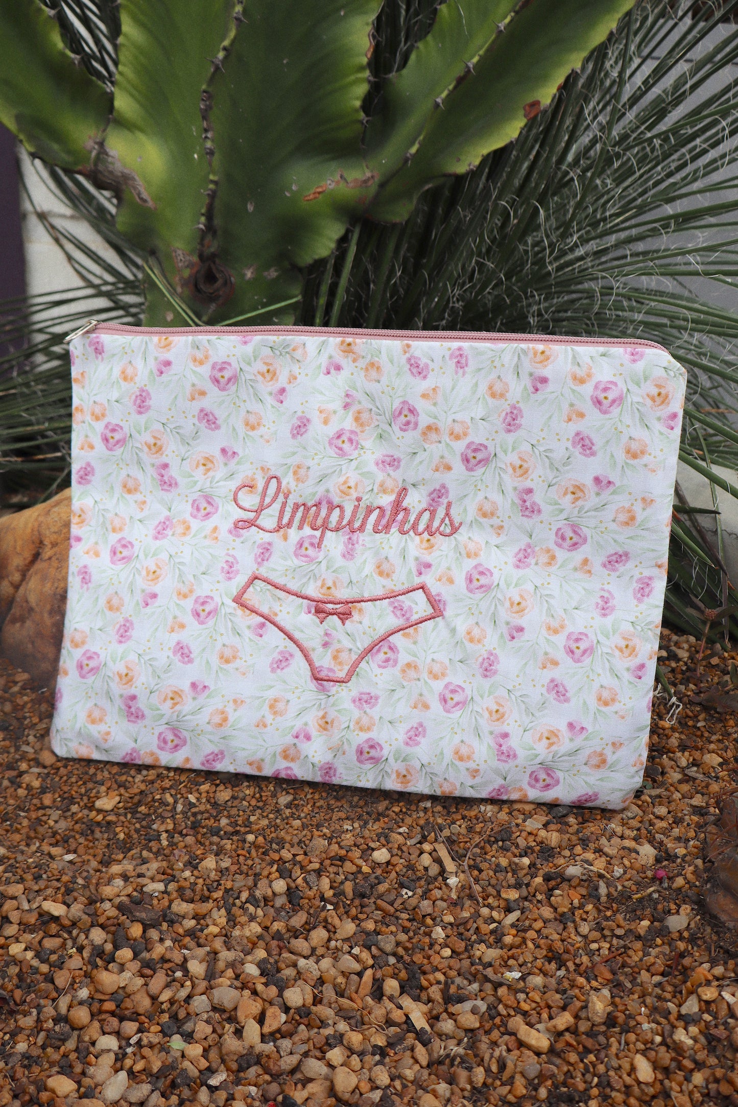 Necessaire Porta Calcinha Limpinha Sujinha G Flores Claro