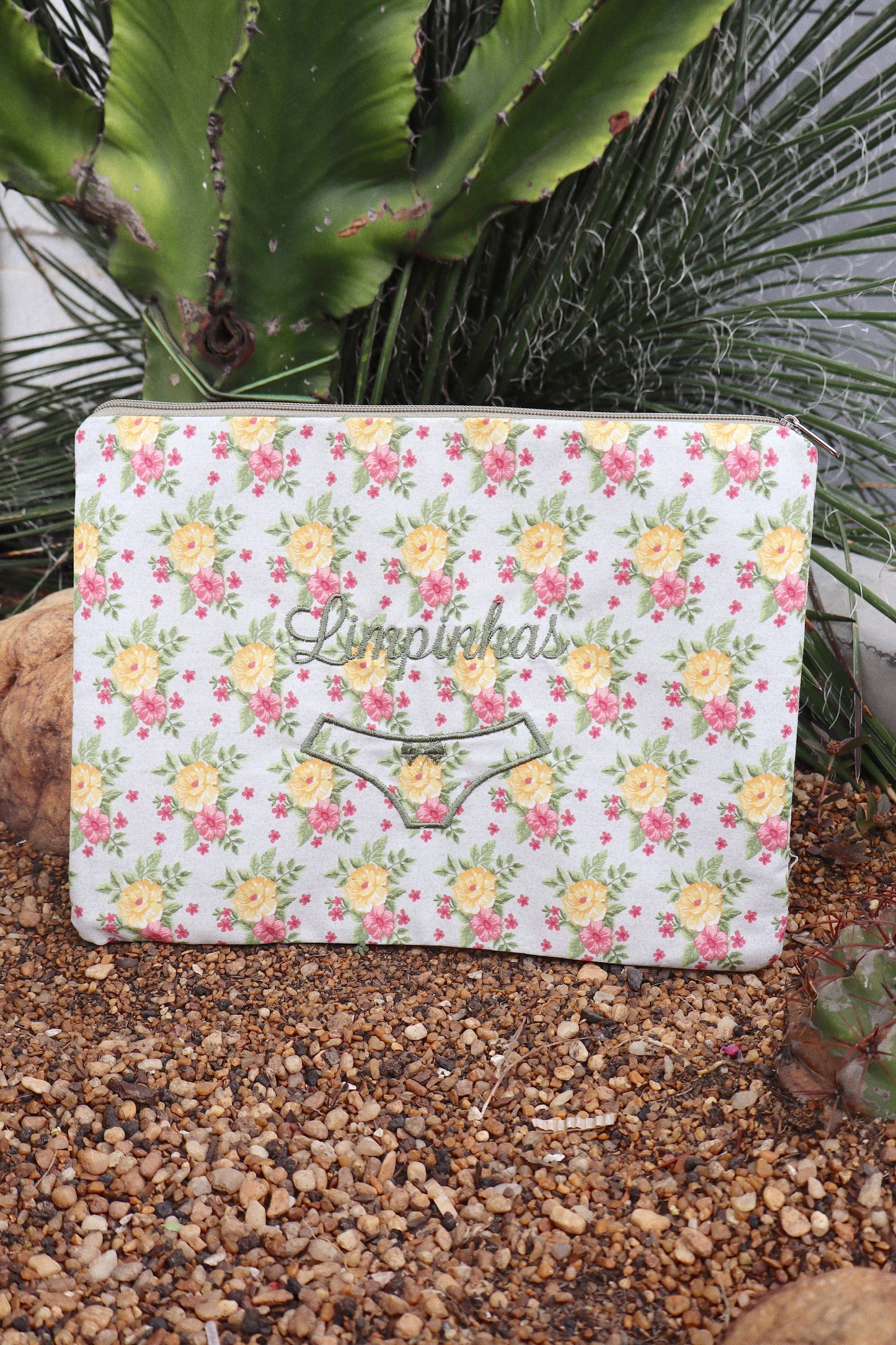Necessaire Porta Calcinha Limpinha Sujinha G Flores Amarelo