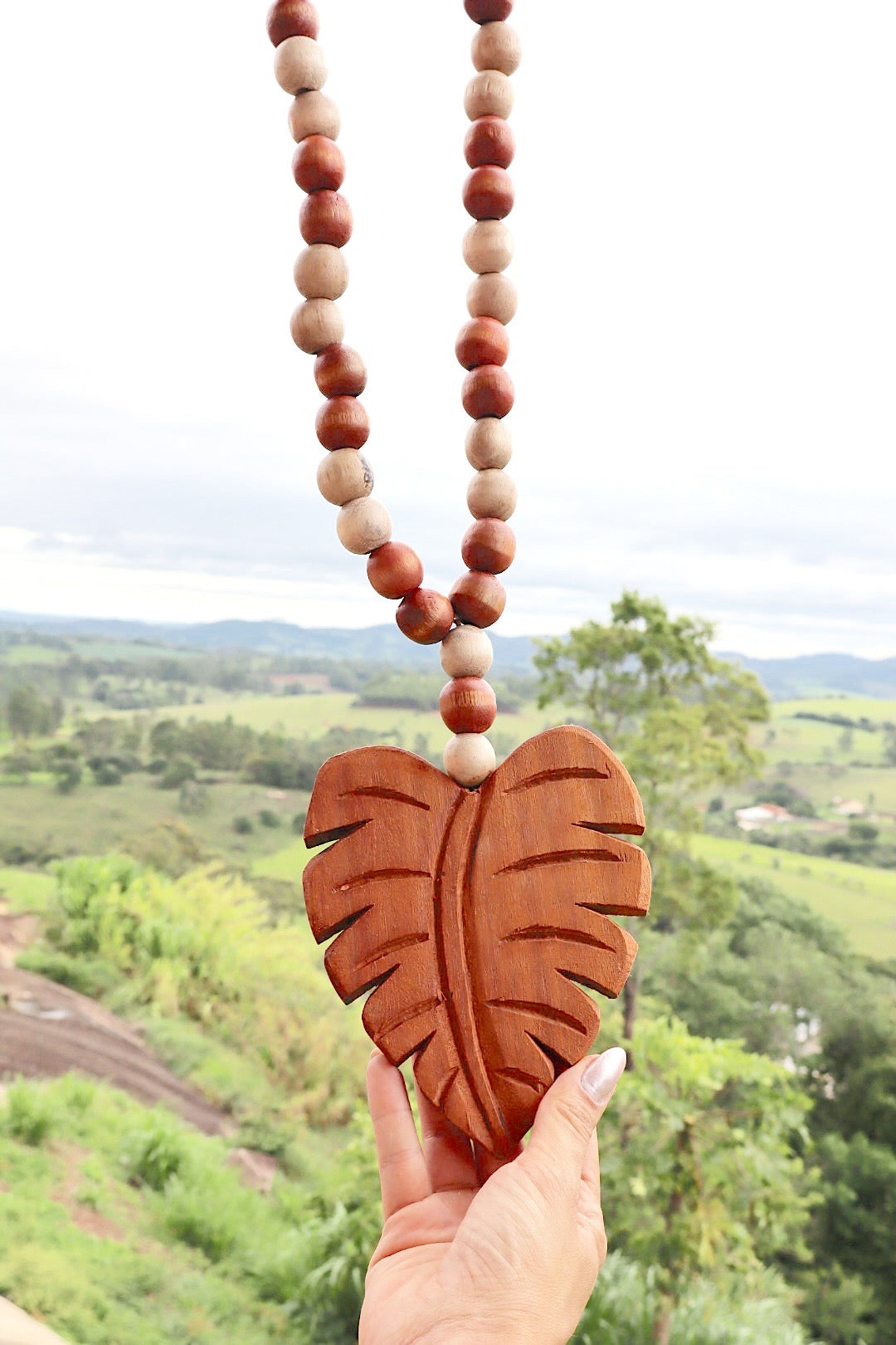 Colar / Terço de Mesa Médio Decorativo Folha Terracota