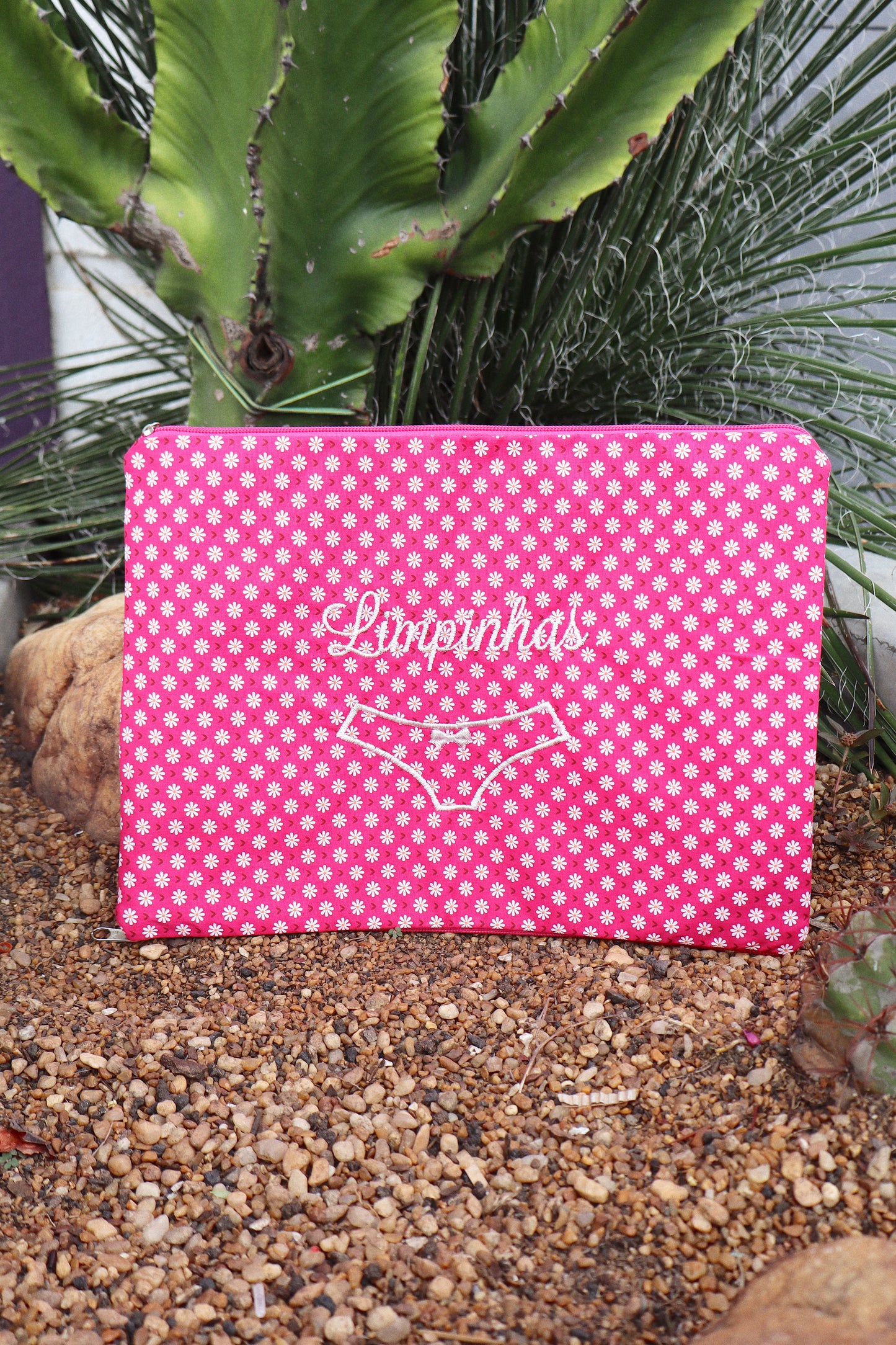 Necessaire Porta Calcinha Limpinha Sujinha G Margaridas Rosa
