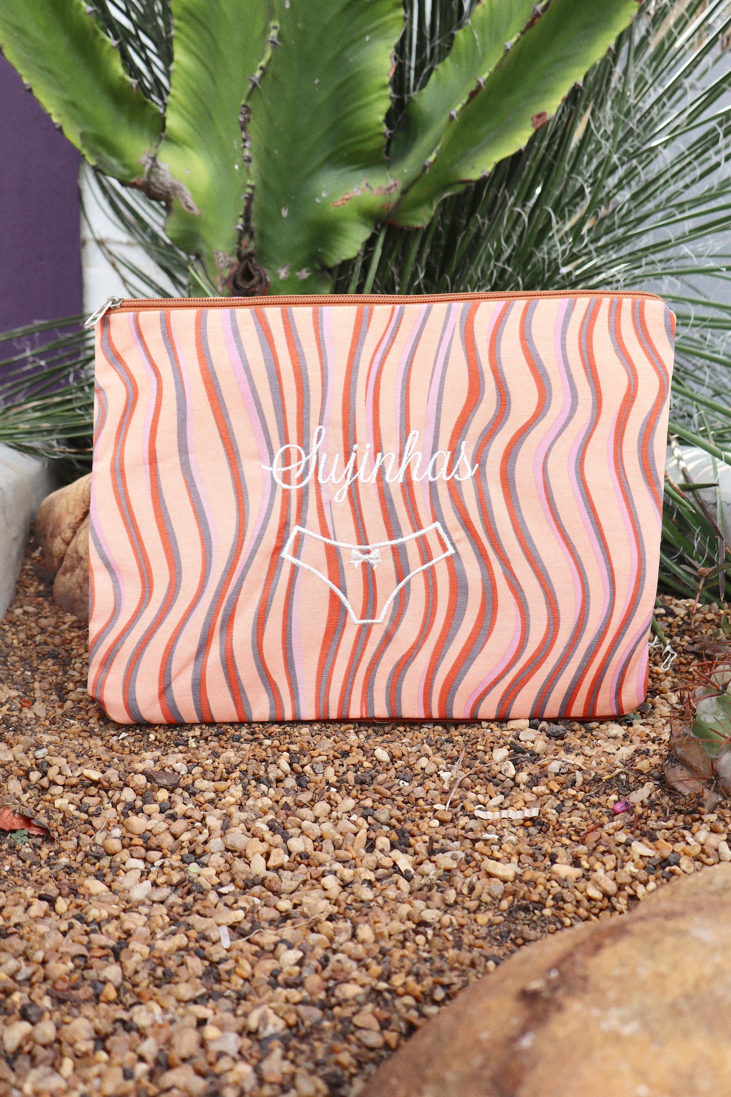 Necessaire Porta Calcinha Limpinha Sujinha G Ondas Laranja