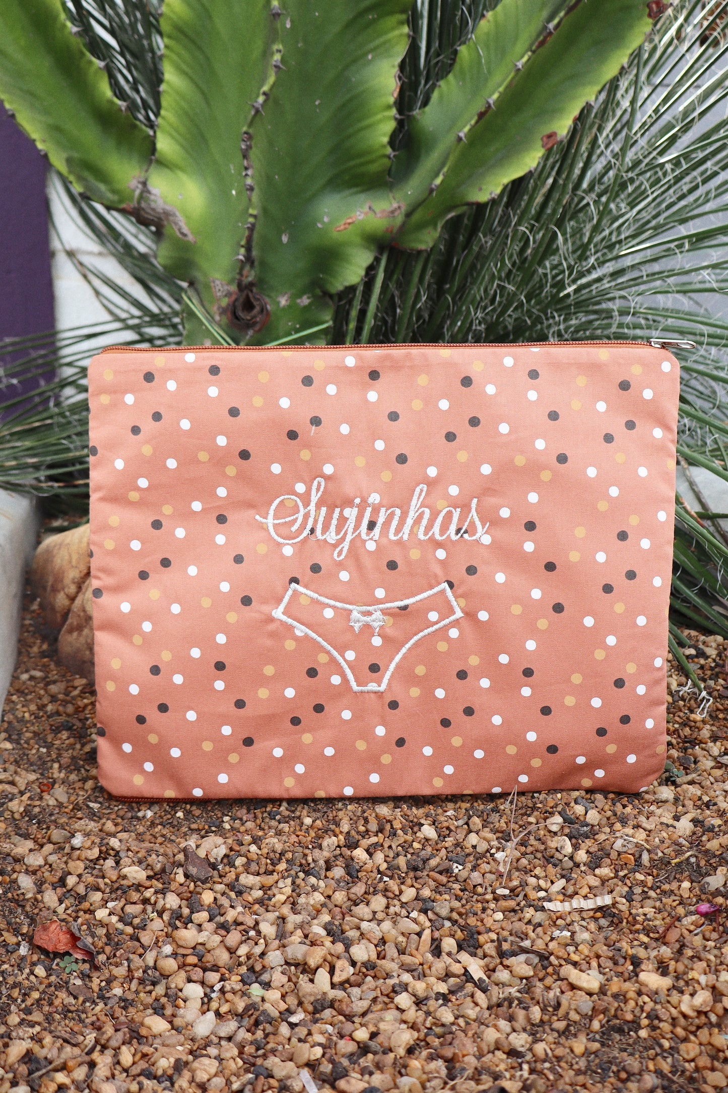 Necessaire Porta Calcinha Limpinha Sujinha G Poá Laranja