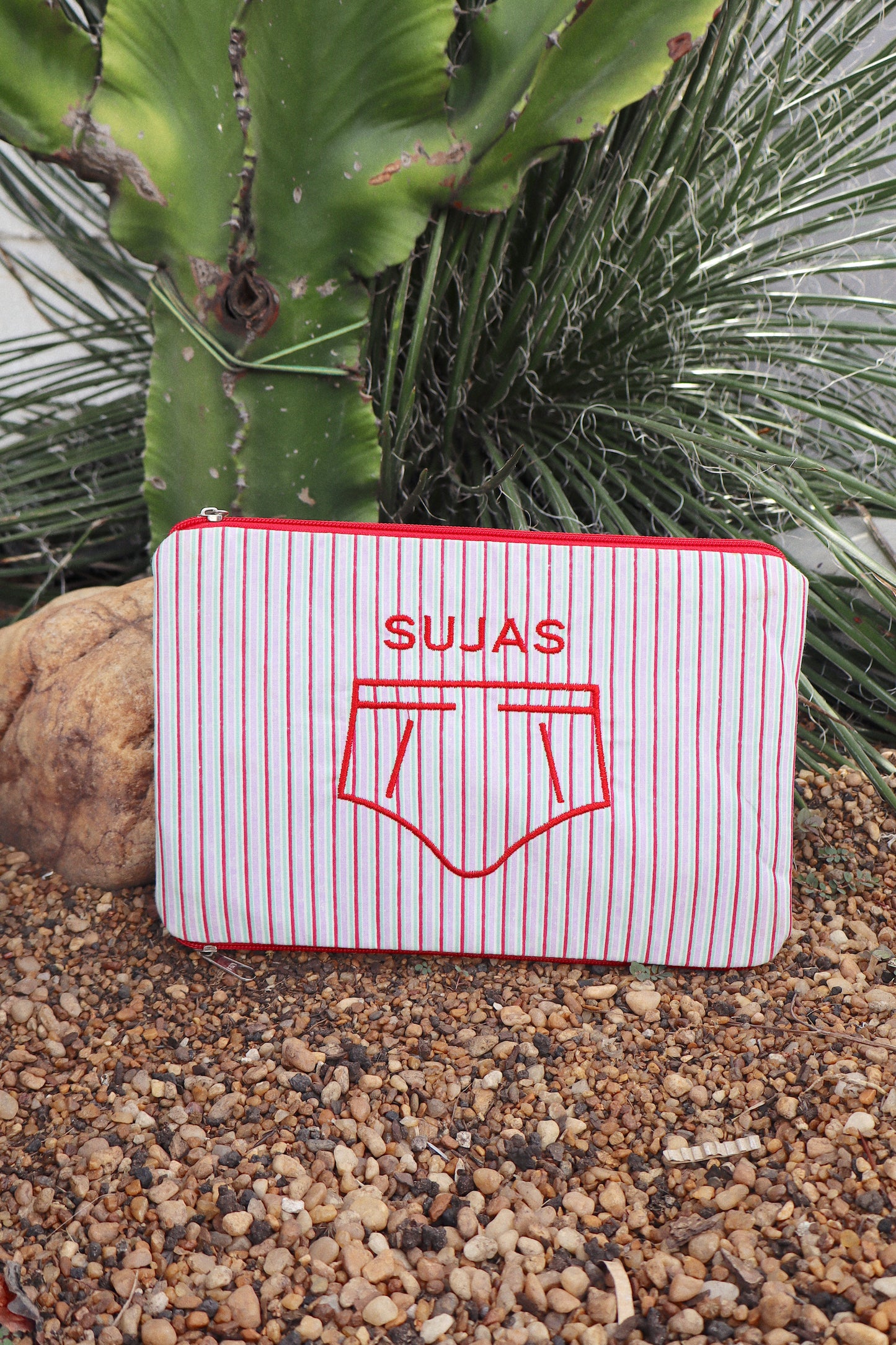 Necessaire Porta Cueca Limpinha Sujinha P Listradinha Vermelha