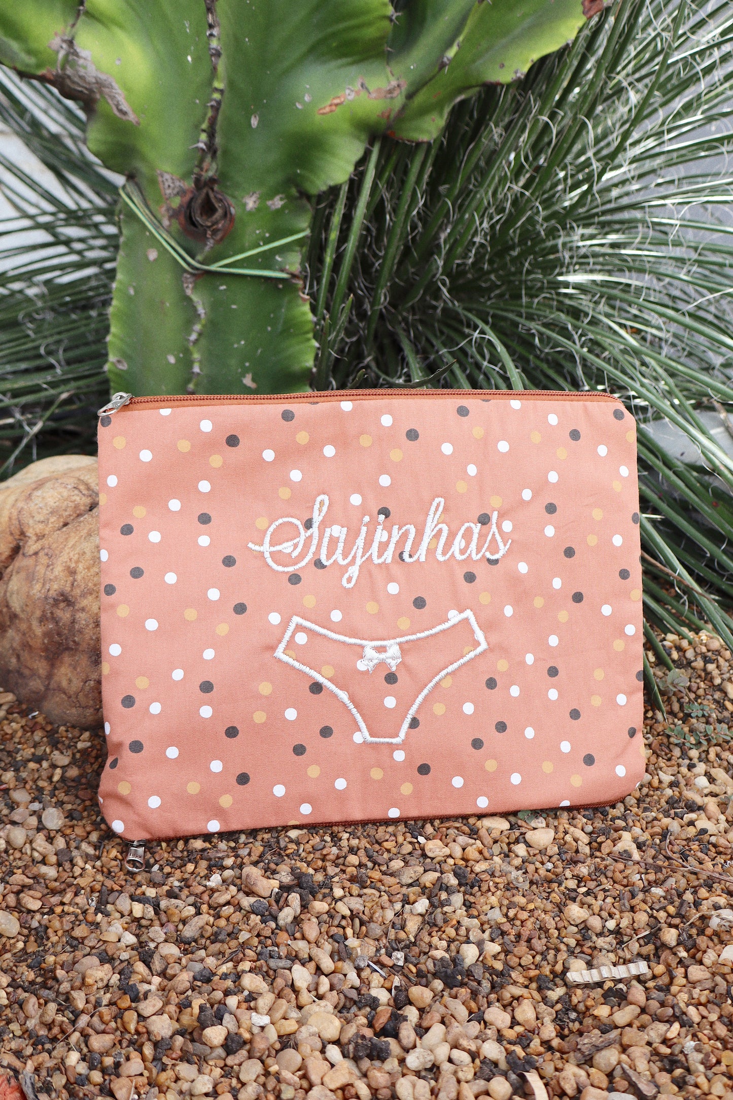 Necessaire Porta Calcinha Limpinha Sujinha P Poá Laranja