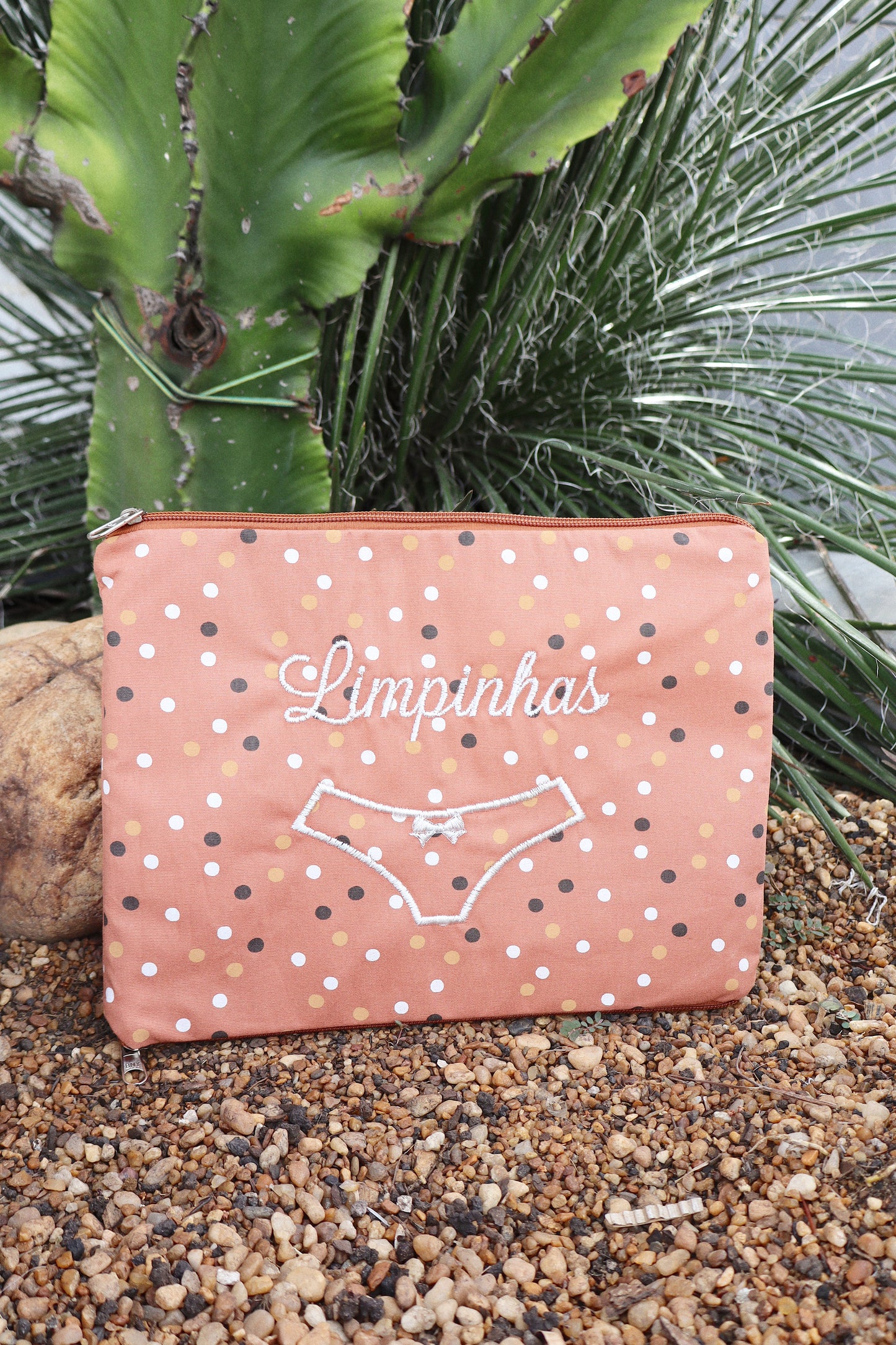 Necessaire Porta Calcinha Limpinha Sujinha P Poá Laranja