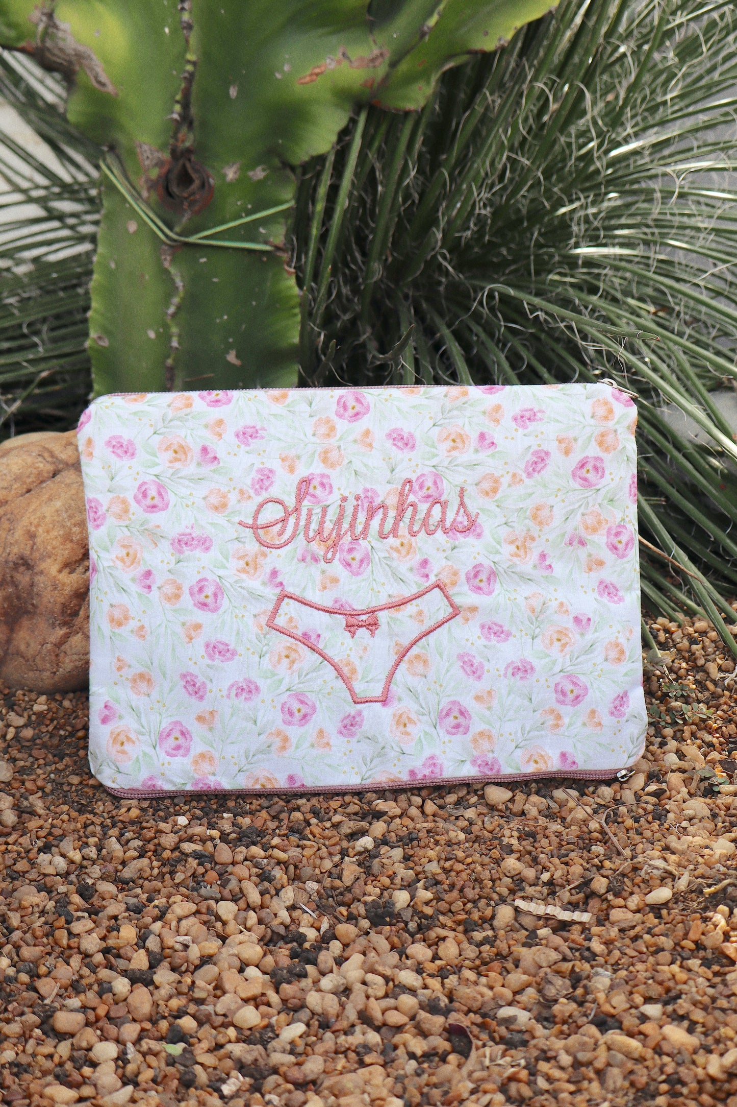 Necessaire Porta Calcinha Limpinha Sujinha P Flores Claro