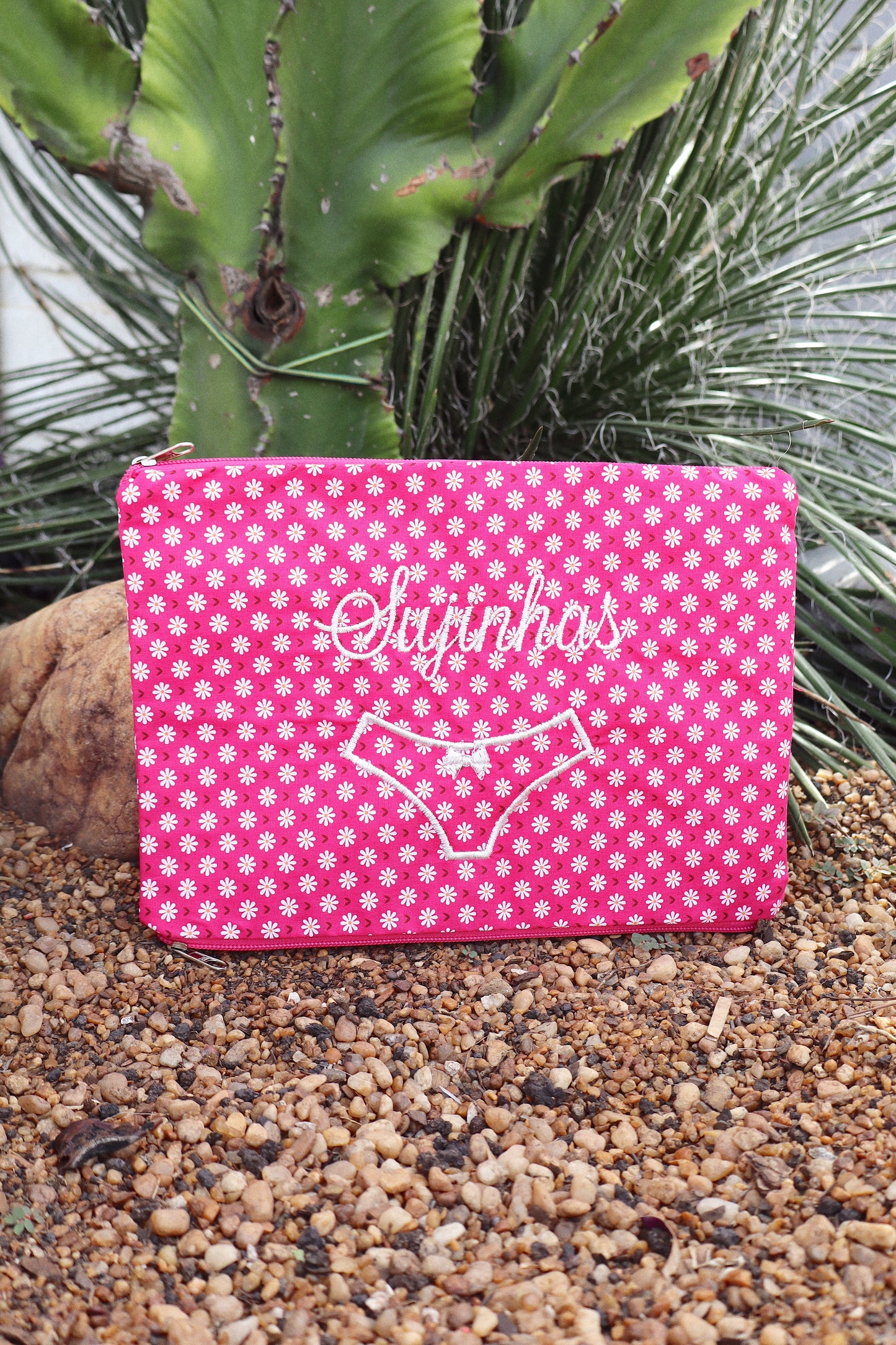 Necessaire Porta Calcinha Limpinha Sujinha P Margaridas Rosa
