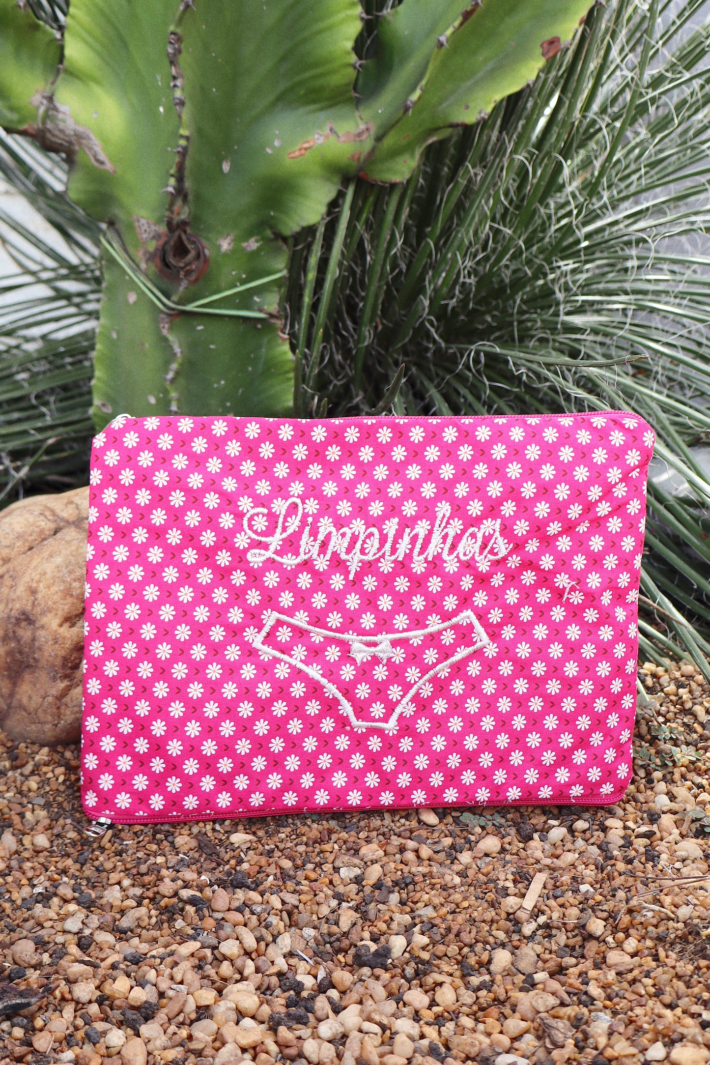 Necessaire Porta Calcinha Limpinha Sujinha P Margaridas Rosa