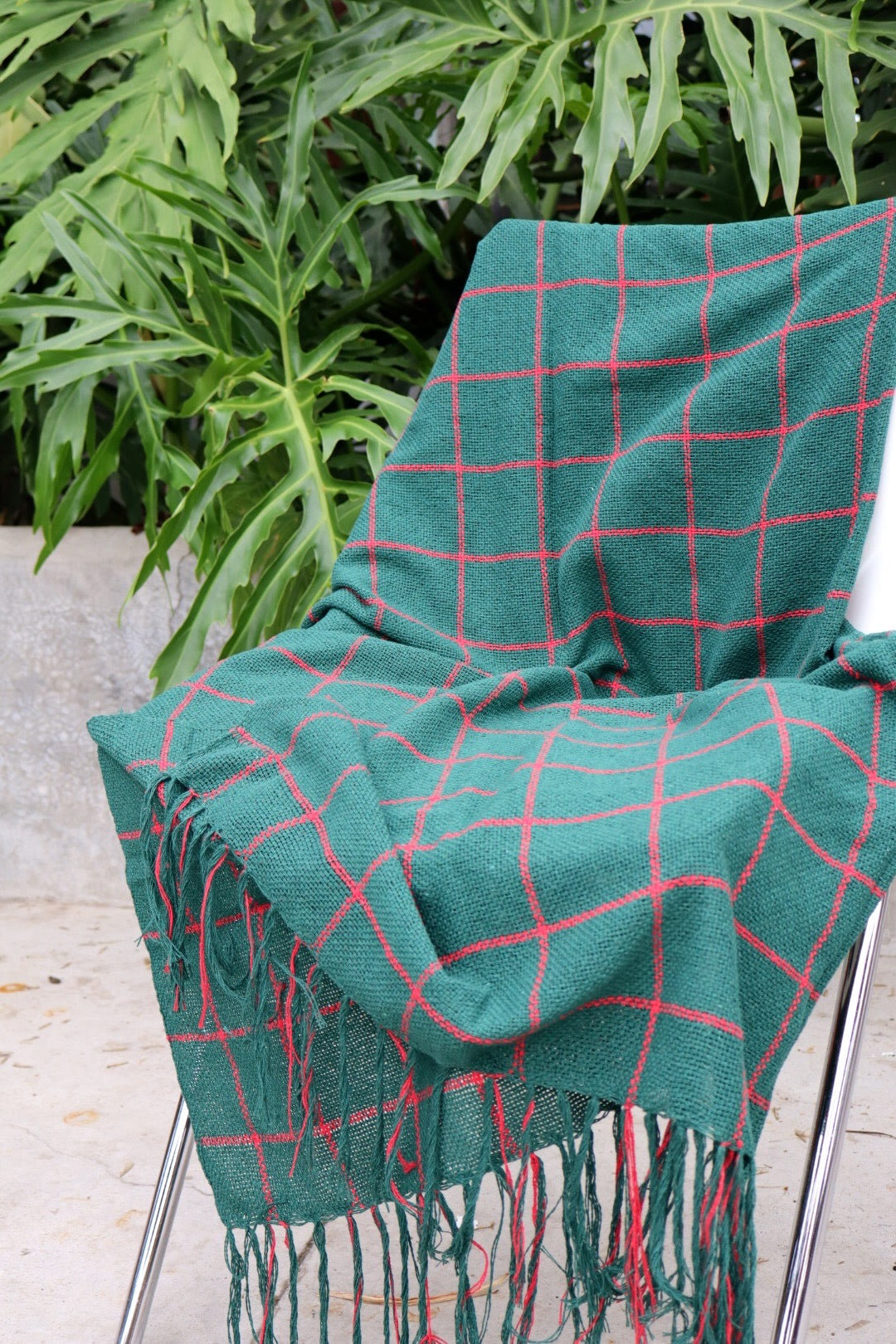 Manta / Mantinha para Sofá Algodão Grid Verde com Vermelho Natal 1,20mx1,20m