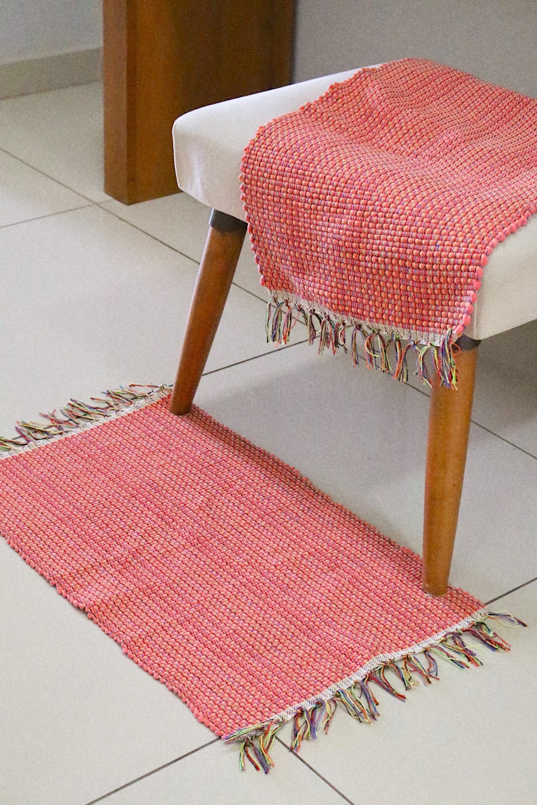 Par Tapete Malha Algodão Mini Liso Salmão