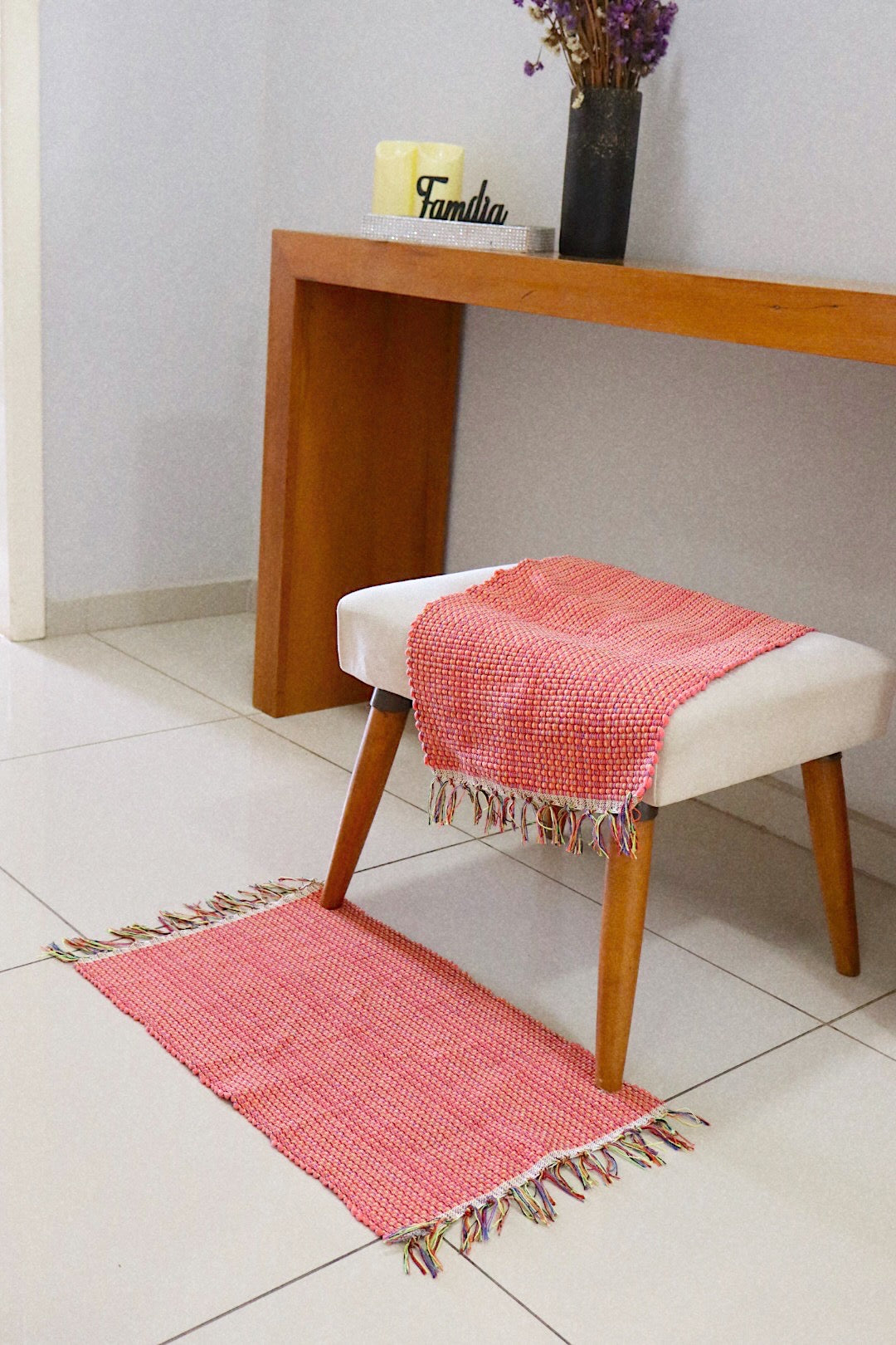 Par Tapete Malha Algodão Mini Liso Salmão